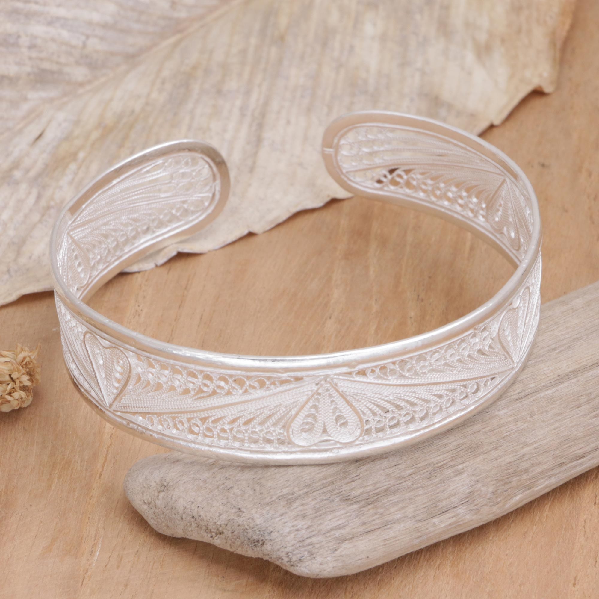 Heart Shaped Sterling Silver Cuff Bracelet - Nature's Heart