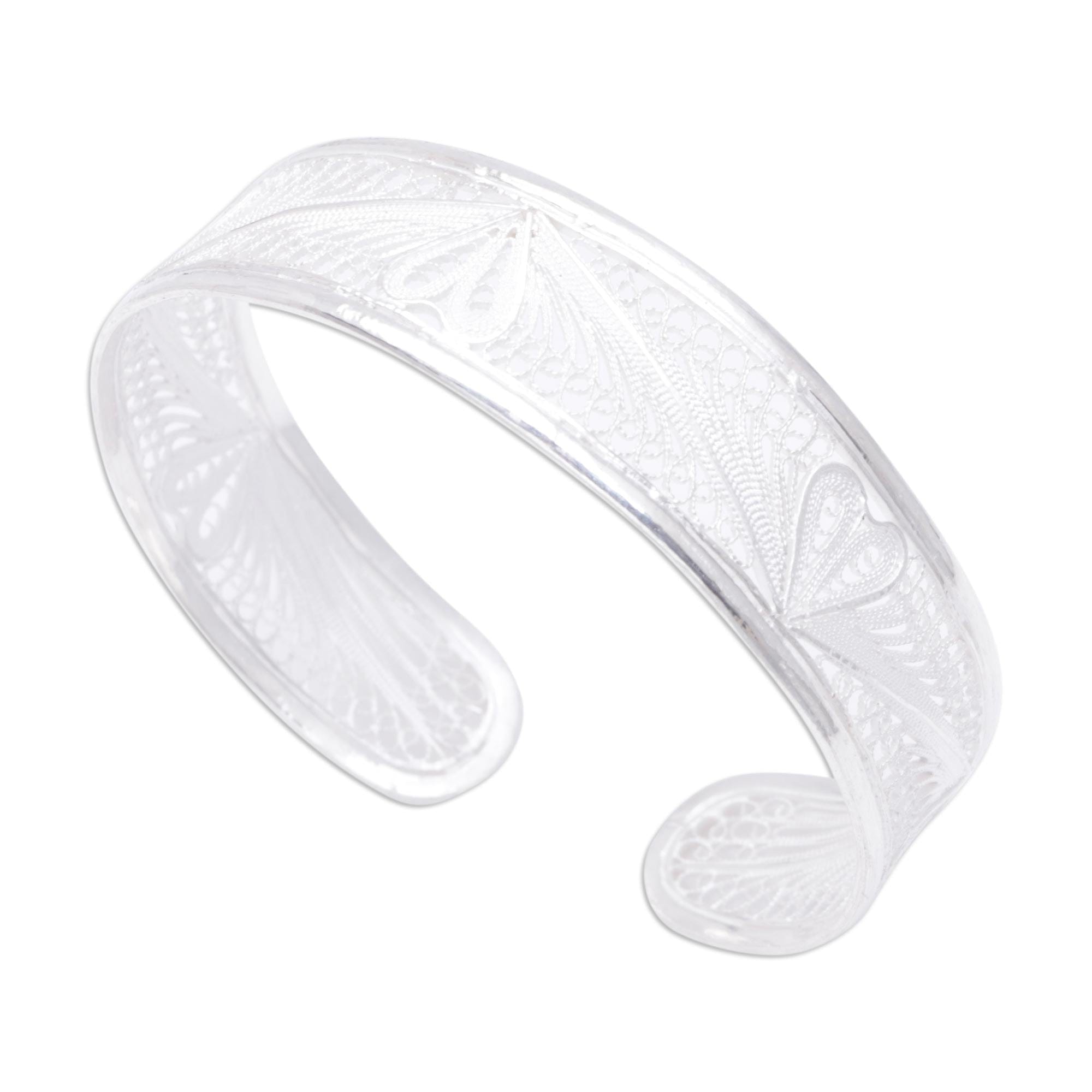 Heart Shaped Sterling Silver Cuff Bracelet - Nature's Heart