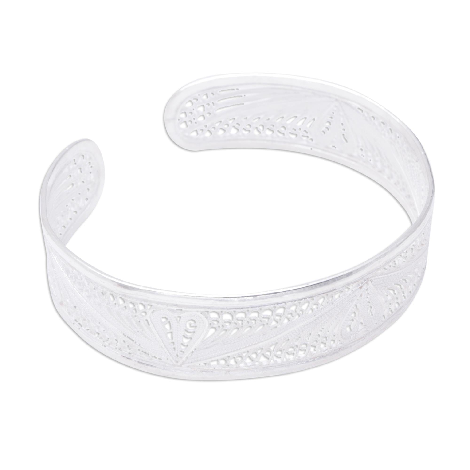 Heart Shaped Sterling Silver Cuff Bracelet - Nature's Heart