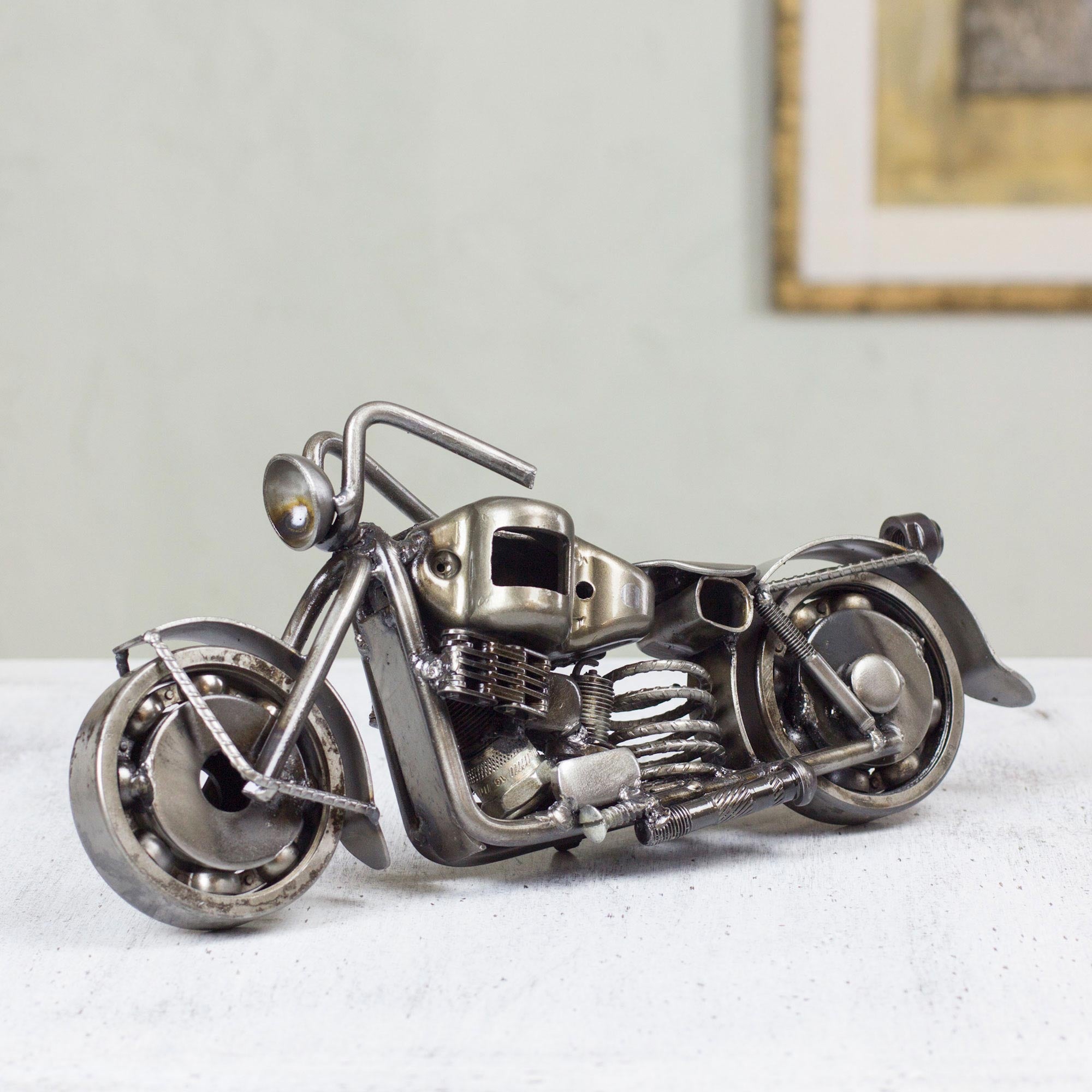 Handcrafted Rustic Sculpture of Recycled Auto Parts - Rustic Standard Motorbike