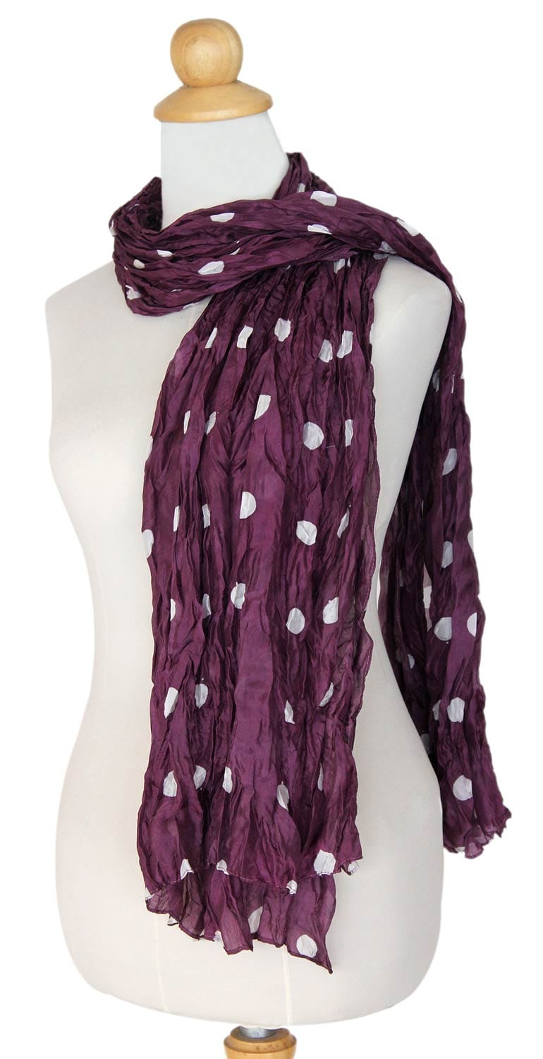 Batik Patterned Scarf from Thailand - Purple Polka Retro