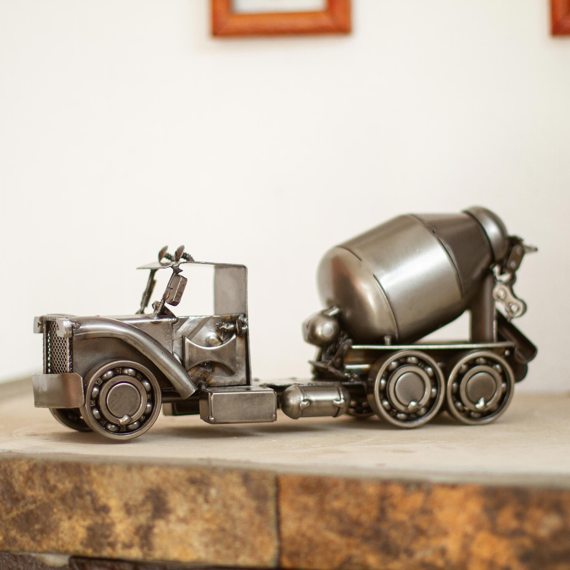 Recycled Auto Part Rustic Cement Mixer Sculpture from Mexico - Rustic Cement Mixer