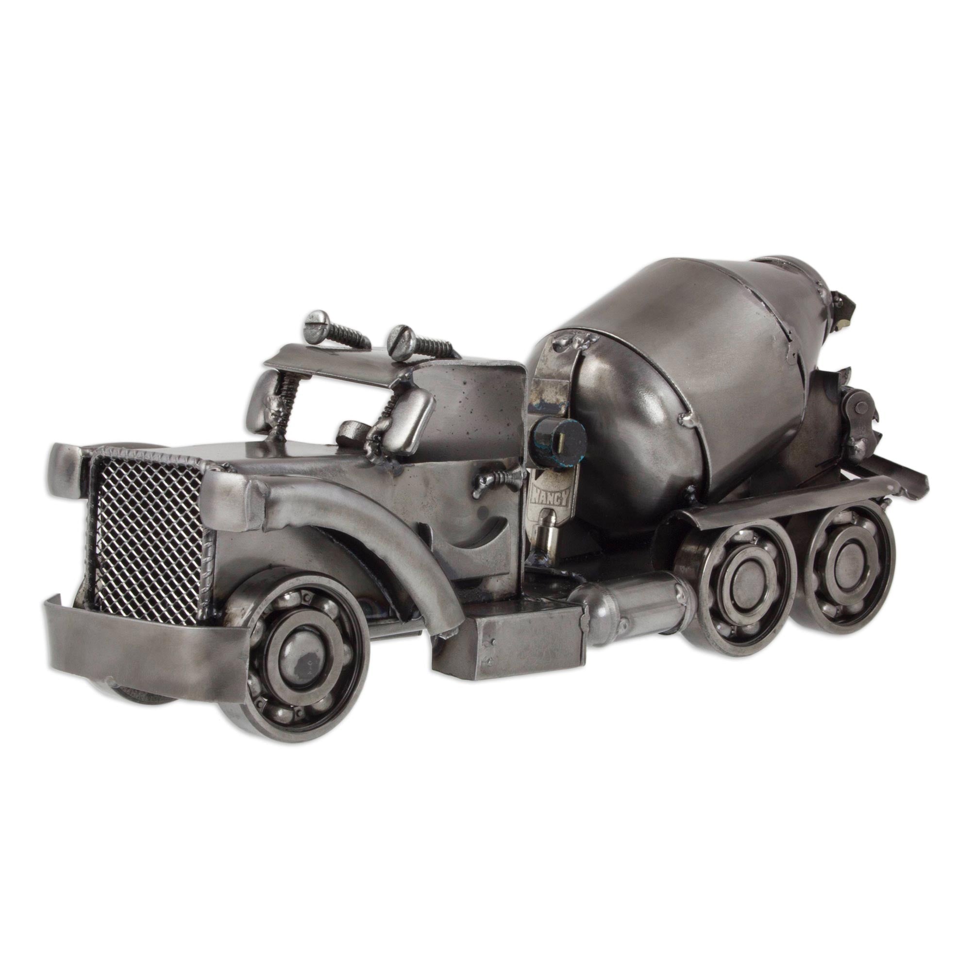 Recycled Auto Part Rustic Cement Mixer Sculpture from Mexico - Rustic Cement Mixer