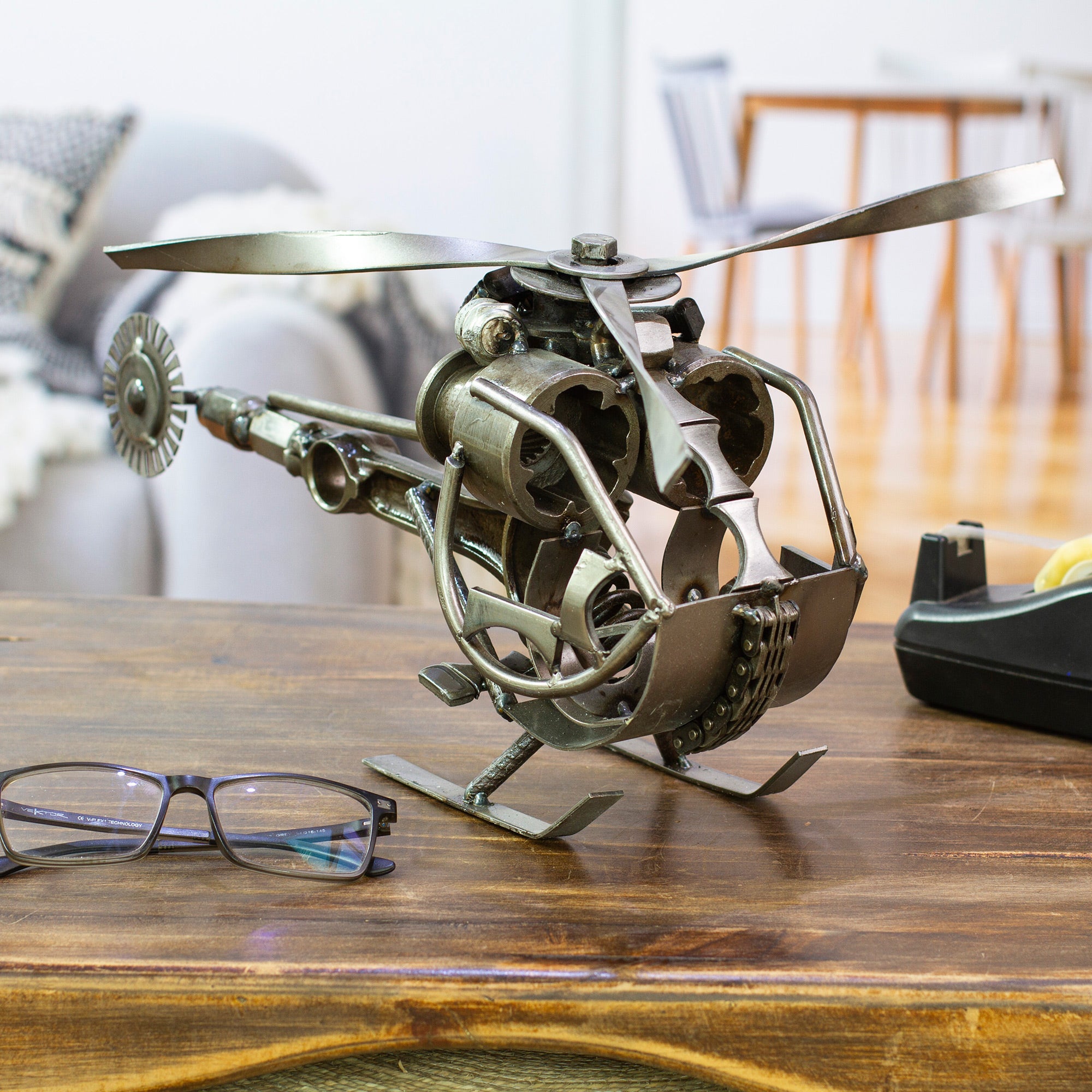 Handcrafted Helicopter Sculpture of Recycled Auto Parts - Helicopter