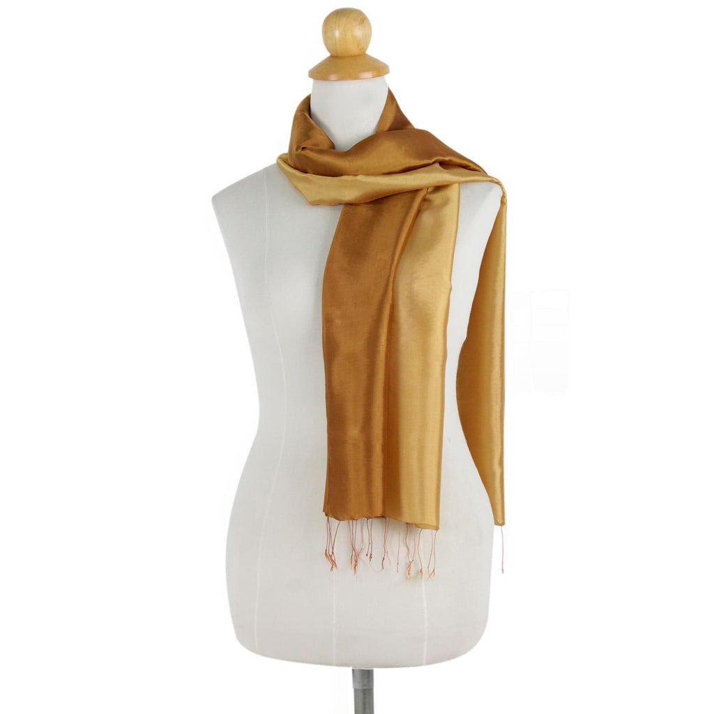 Golden Ombré Rayon and Silk Blend Scarf for Women - Golden Brown Shimmer