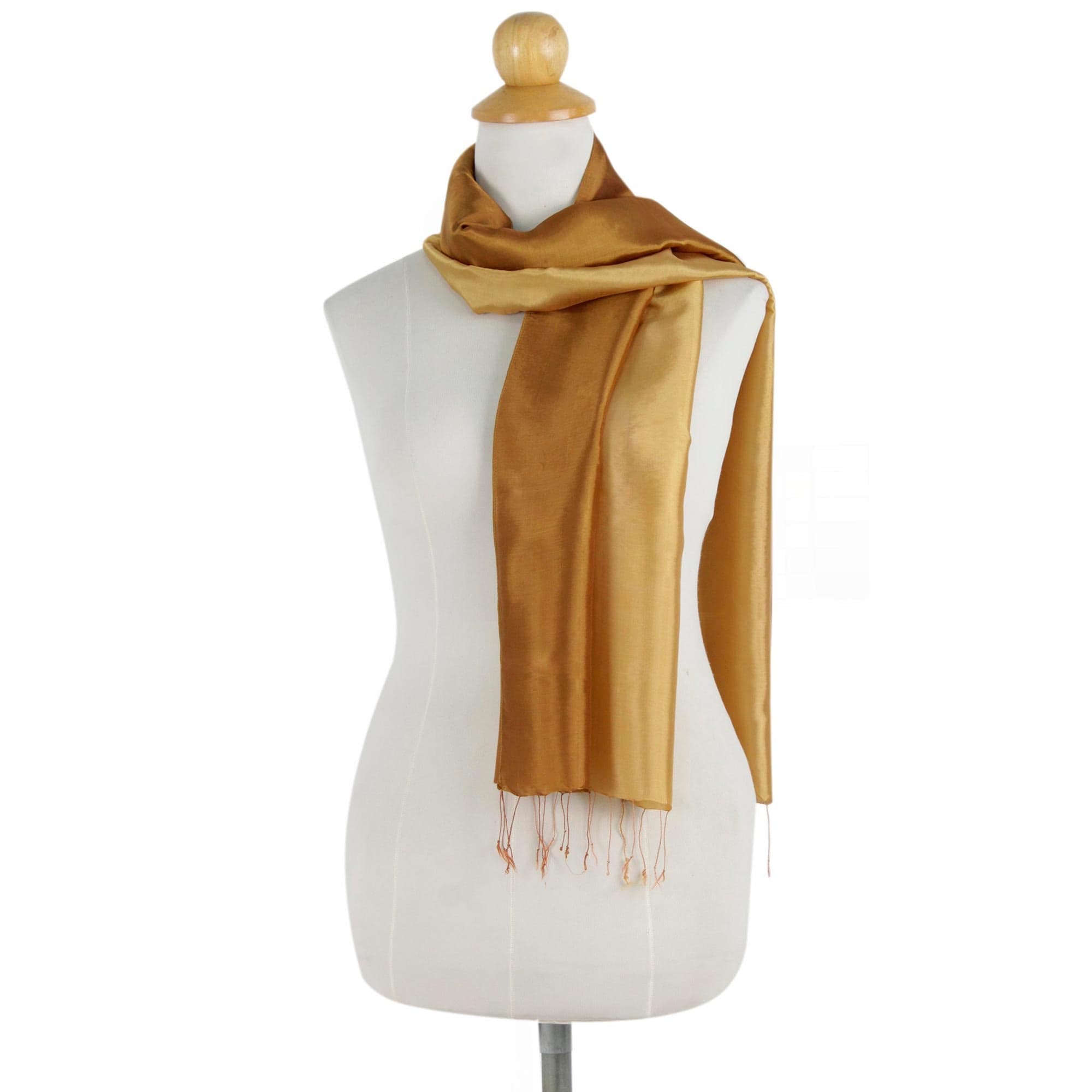 Golden Ombré Rayon and Silk Blend Scarf for Women - Golden Brown Shimmer