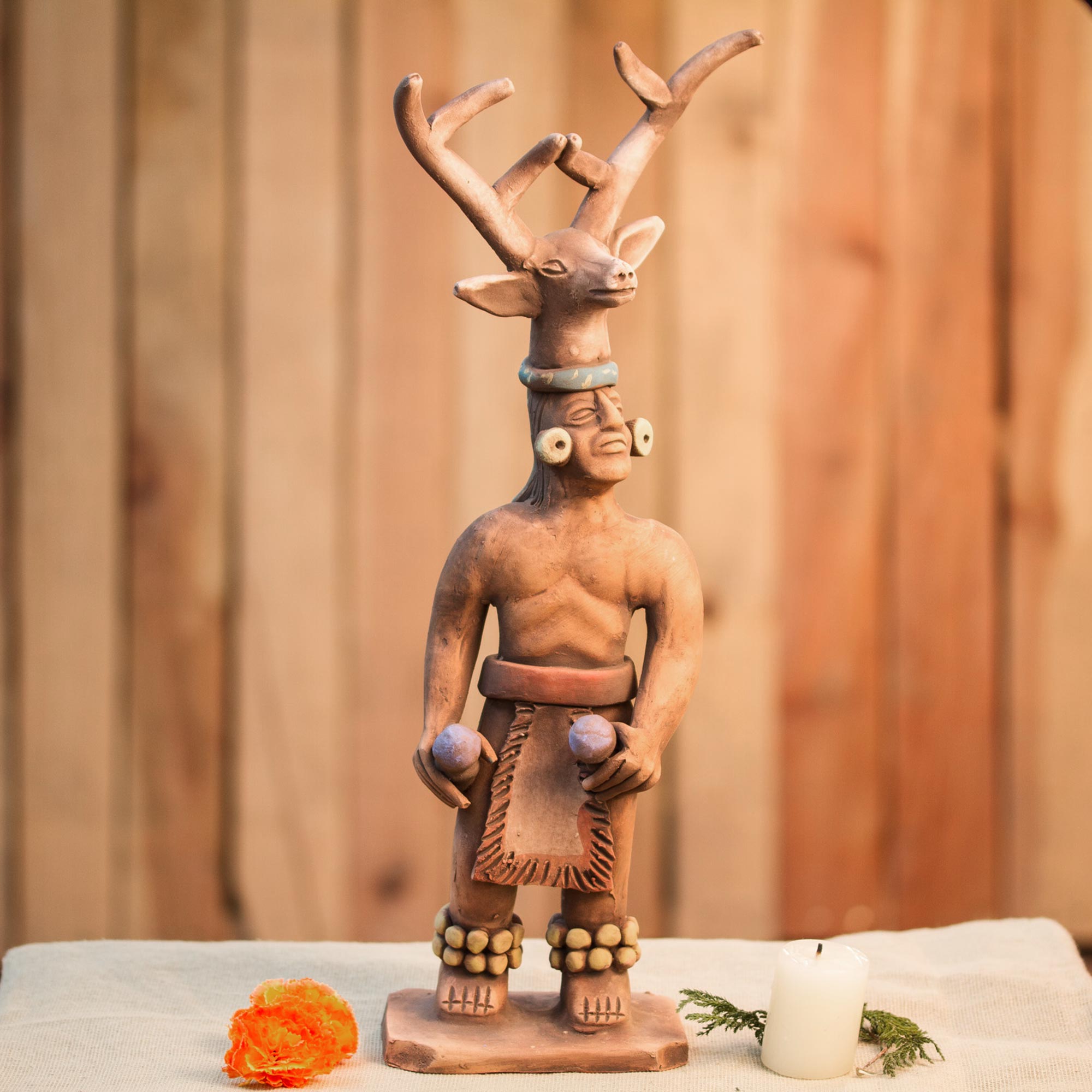 Yaqui Deer Dancer Ceramic Sculpture from Mexico - Yaqui Dance of the Deer