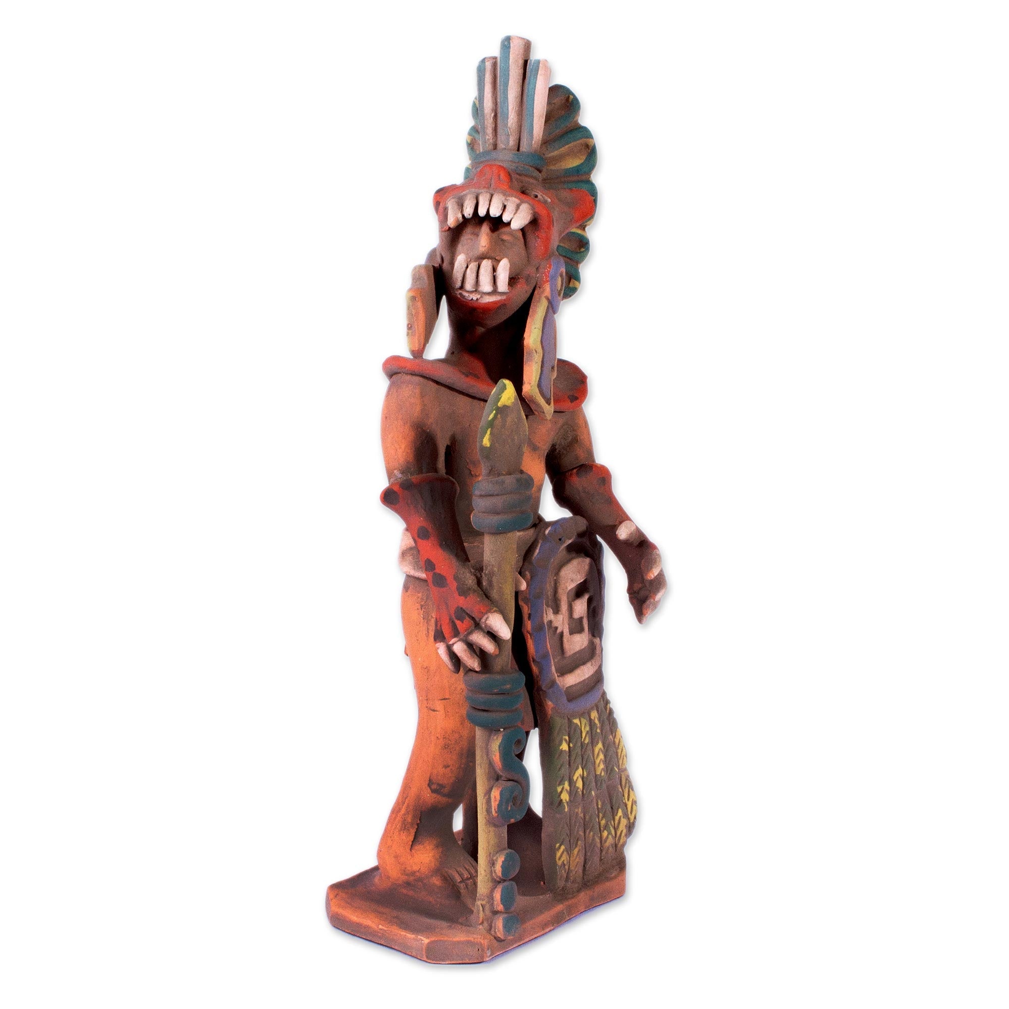 Realistic Ceramic Sculpture of an Aztec Jaguar Warrior - Fierce Aztec Jaguar Warrior