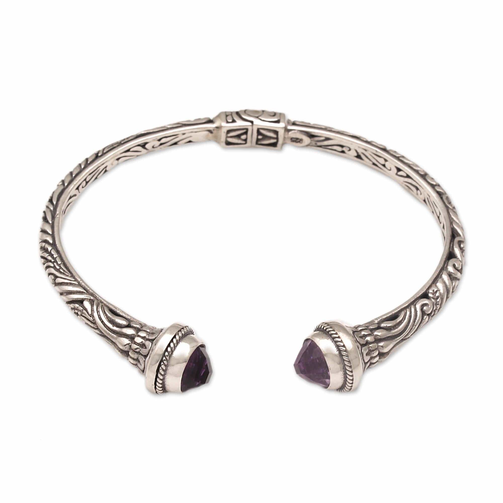 Amethyst and 925 Silver Swirling Cuff Bracelet from Bal - Amethyst Memory