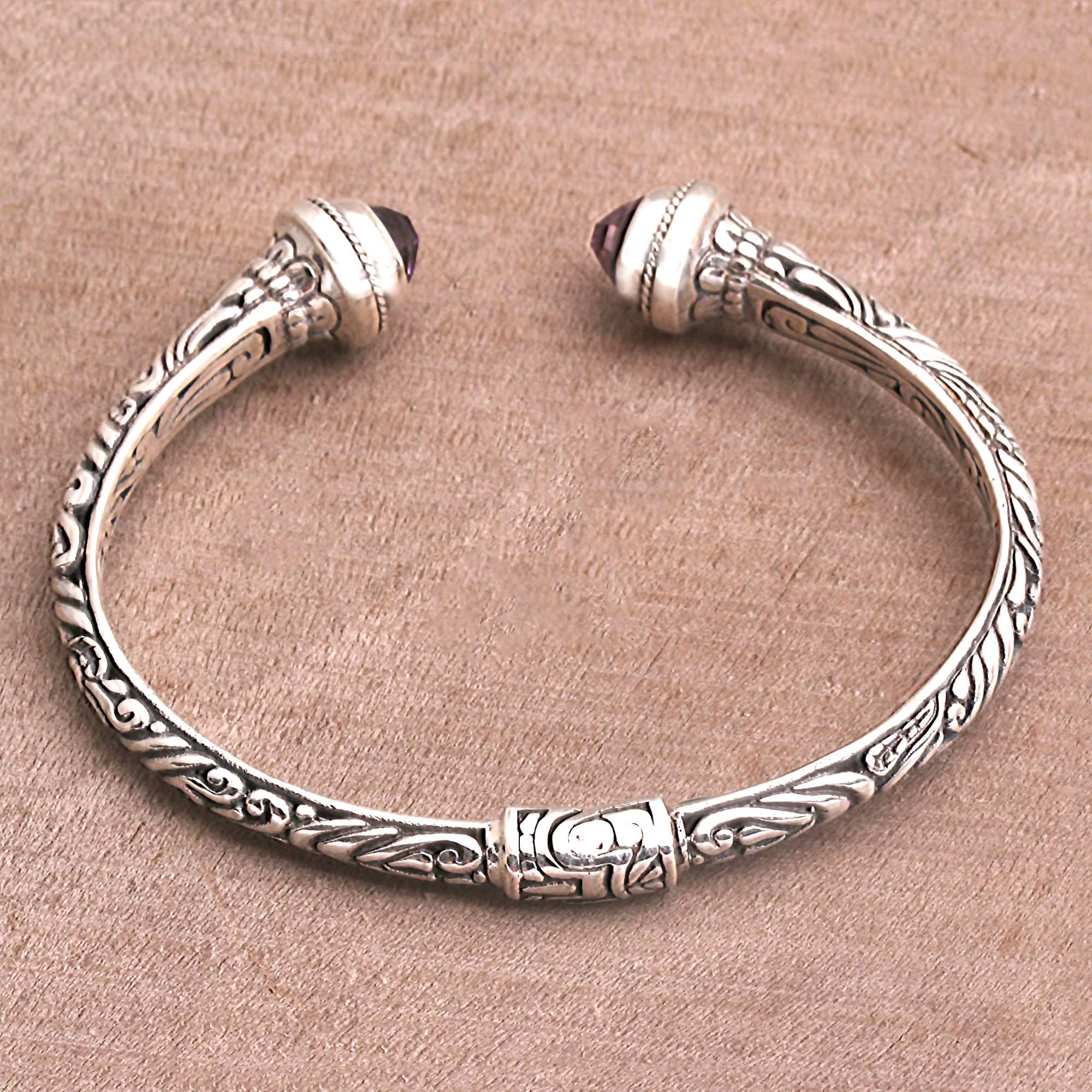 Amethyst and 925 Silver Swirling Cuff Bracelet from Bal - Amethyst Memory