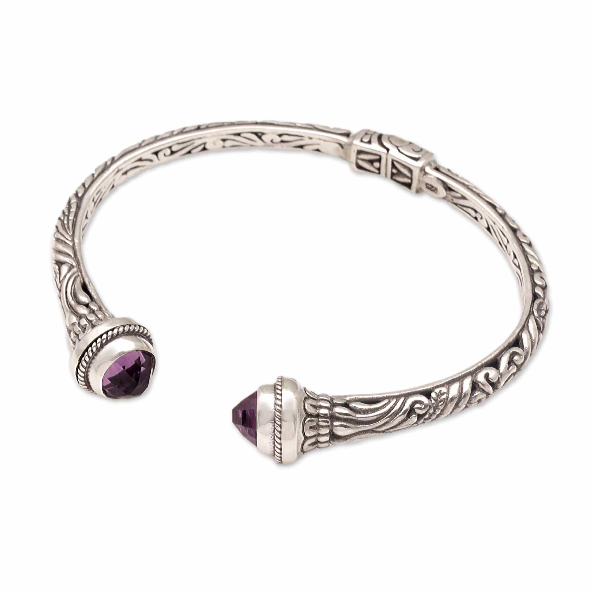Amethyst and 925 Silver Swirling Cuff Bracelet from Bal - Amethyst Memory
