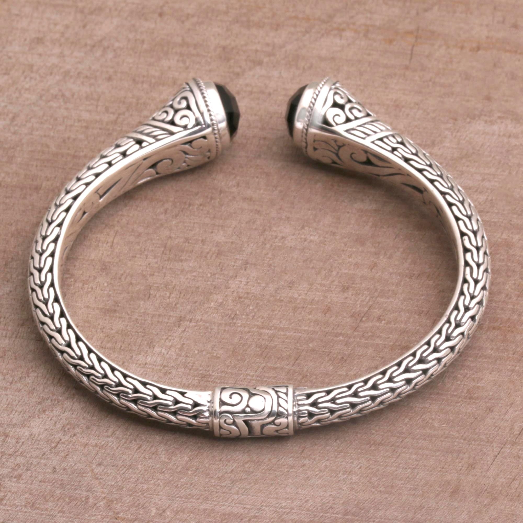 Onyx and Sterling Silver Cuff Bracelet from Indonesia - Onyx Shrine