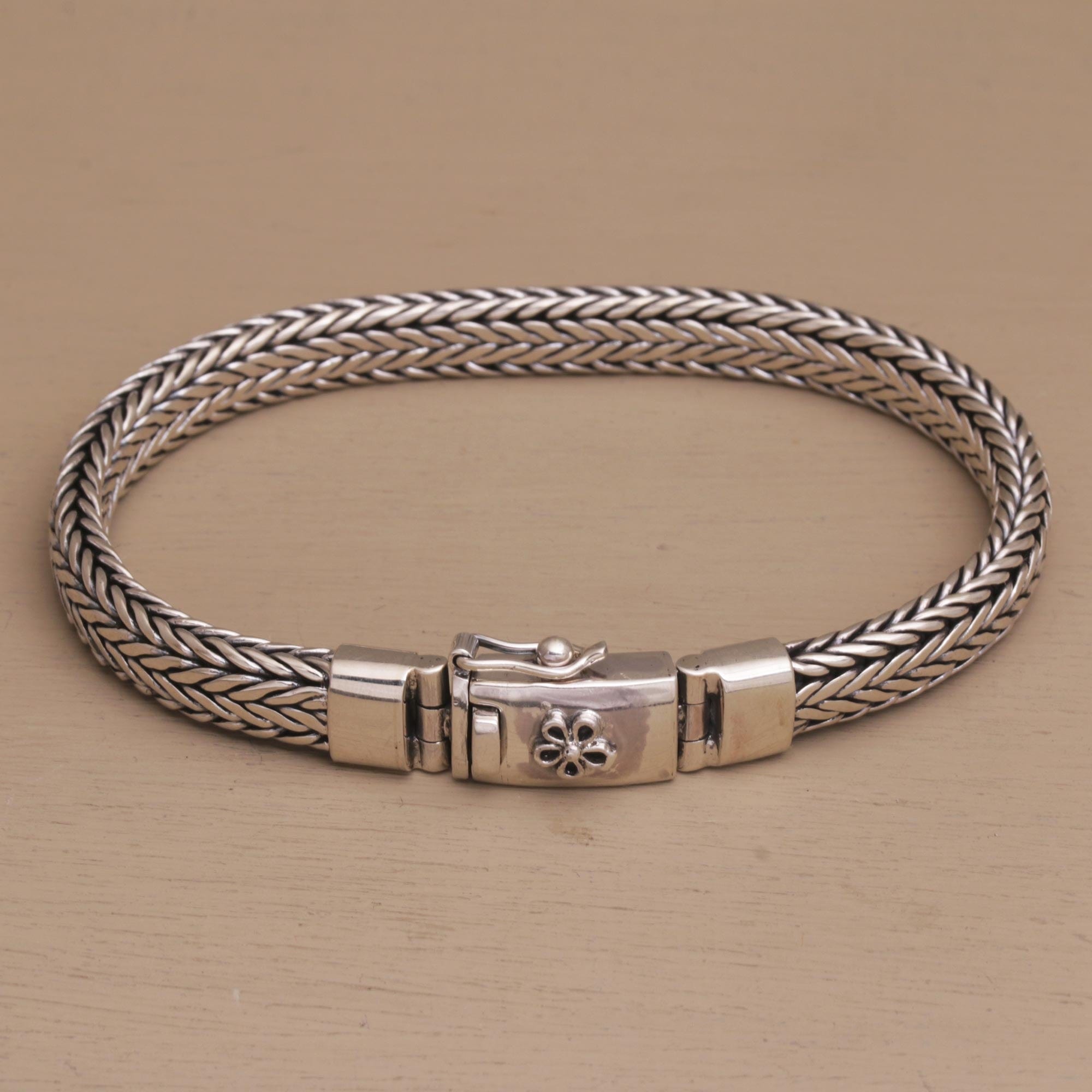 Sterling Silver Foxtail Chain Bracelet from Bali - Bali Shine