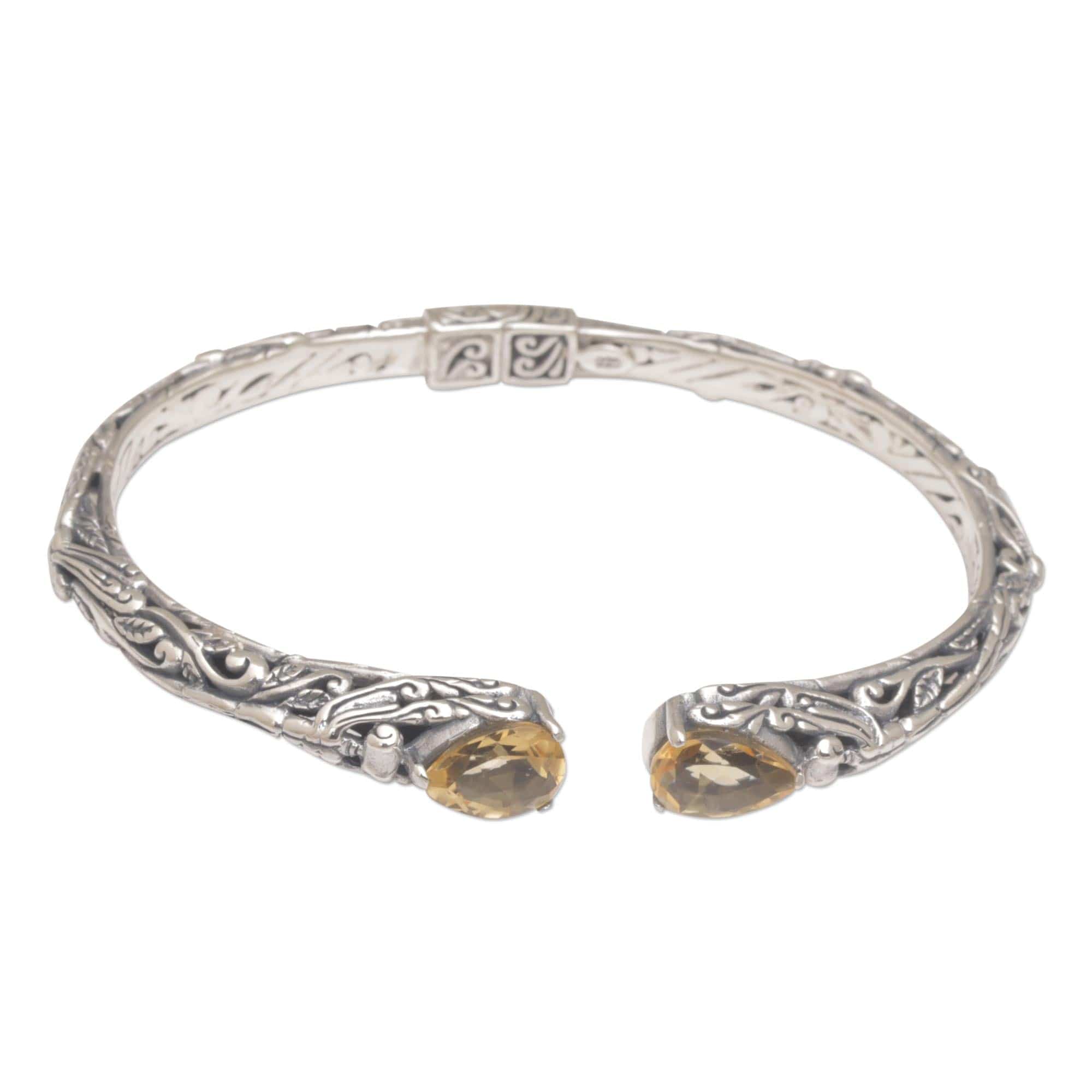 Fair Trade Silver and Citrine Hinged Cuff Bracelet - Looking for You