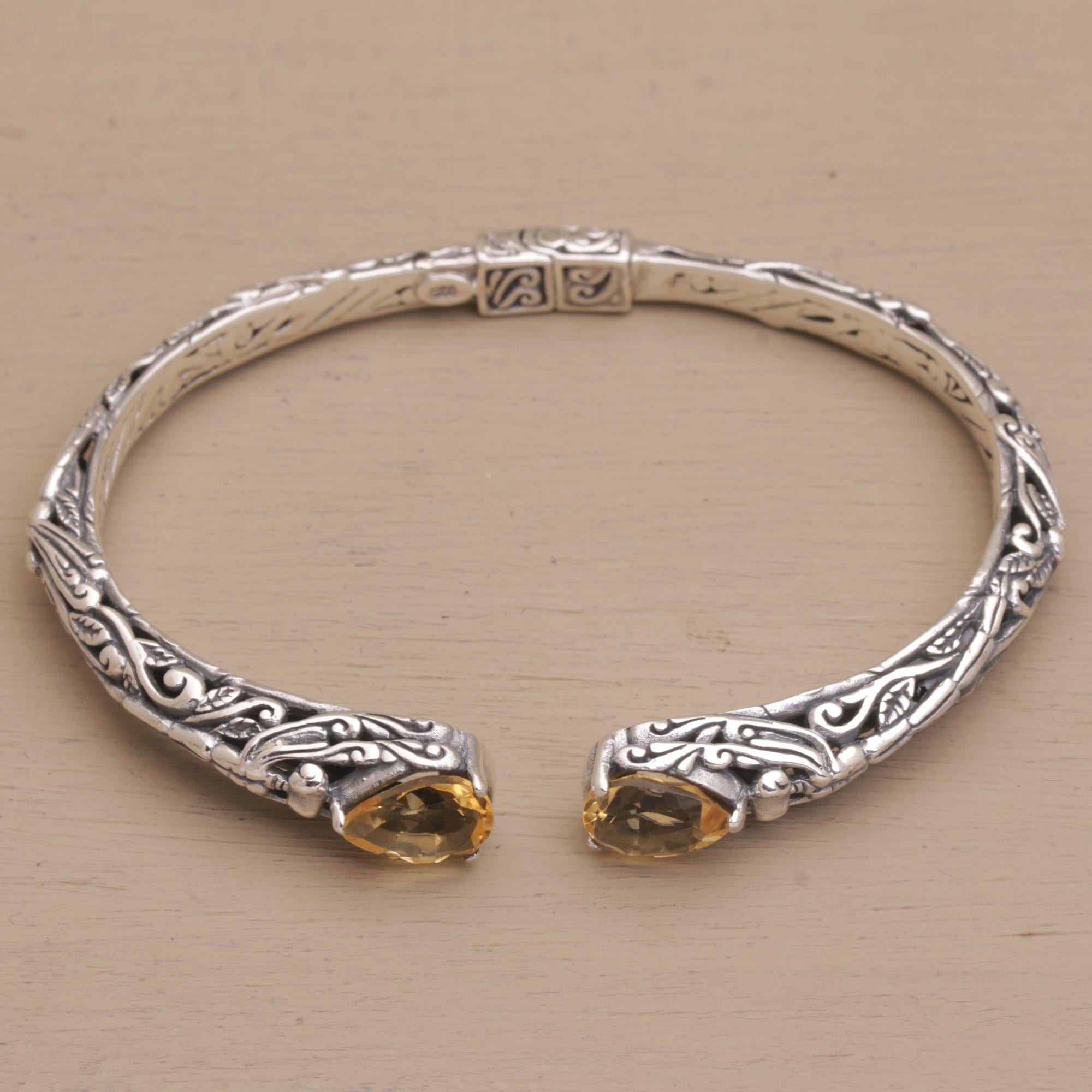 Fair Trade Silver and Citrine Hinged Cuff Bracelet - Looking for You