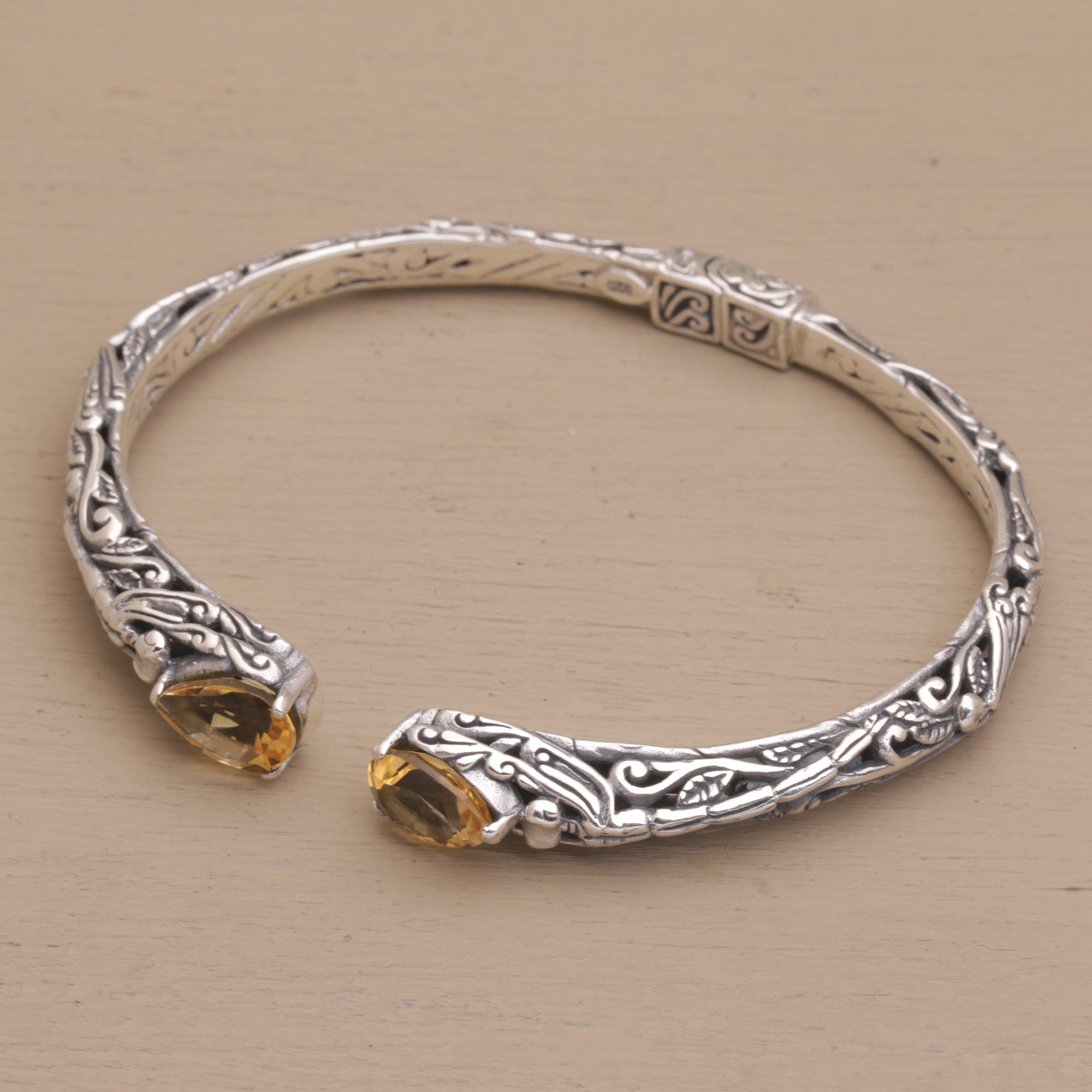 Fair Trade Silver and Citrine Hinged Cuff Bracelet - Looking for You