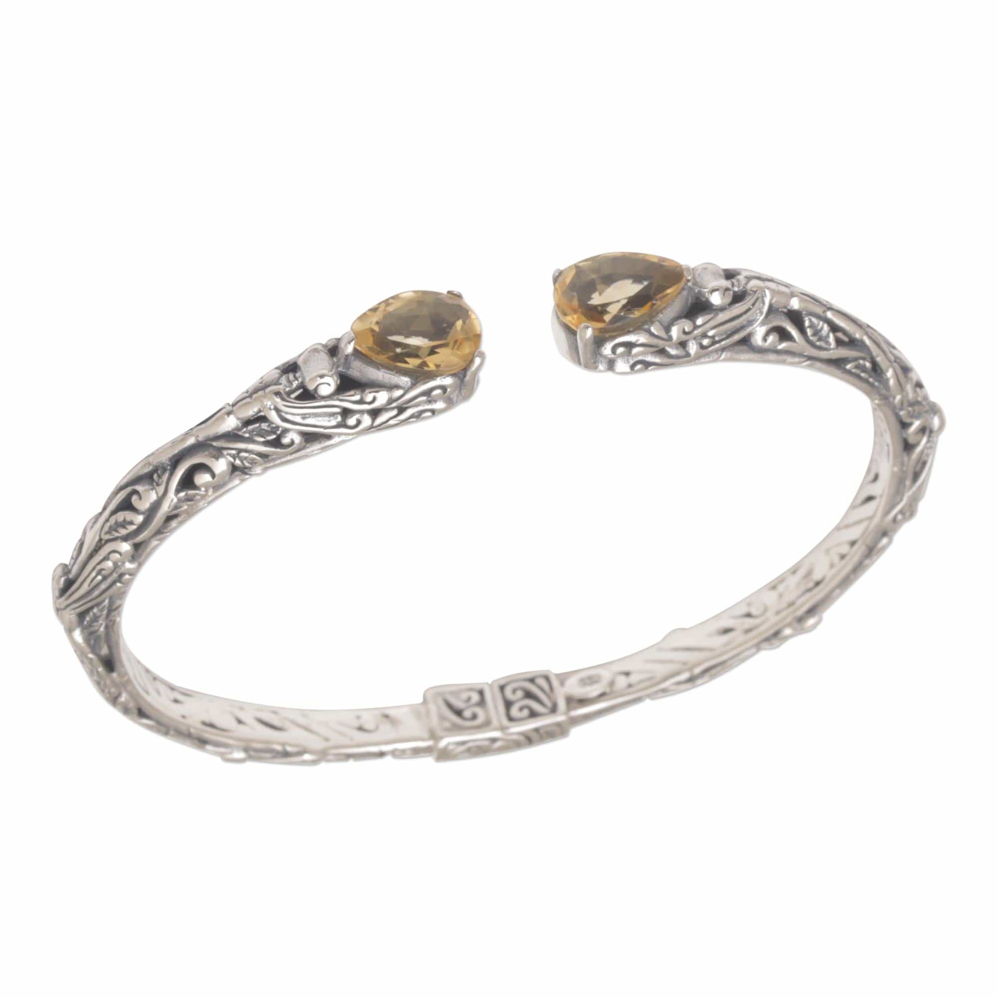 Fair Trade Silver and Citrine Hinged Cuff Bracelet - Looking for You