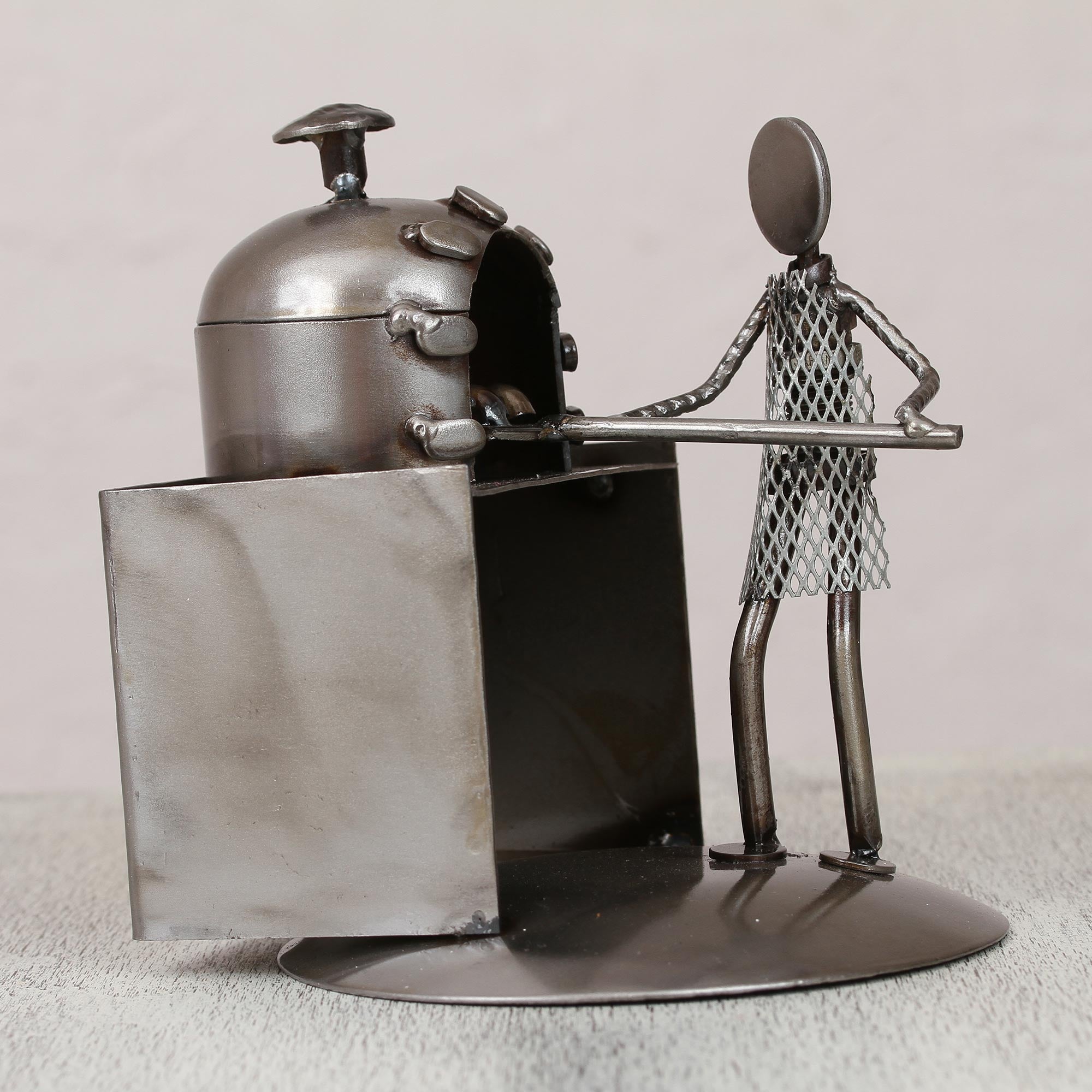 Upcycled Metal Auto Part Sculpture of a Baker from Mexico - Baker