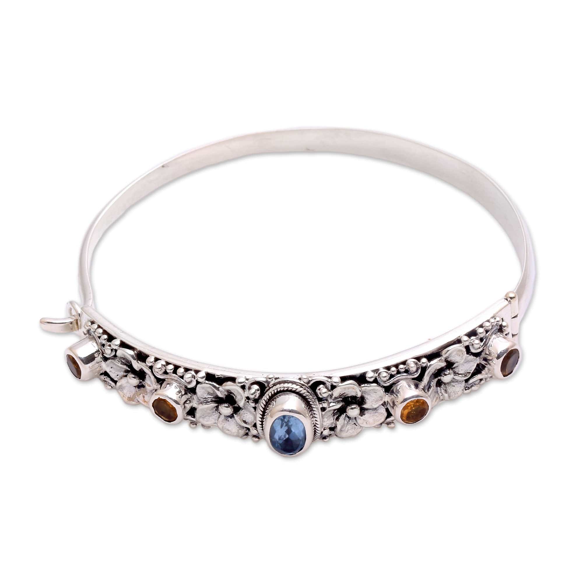 Blue Topaz and Citrine Bangle Bracelet from Bali - Jepun Dynasty