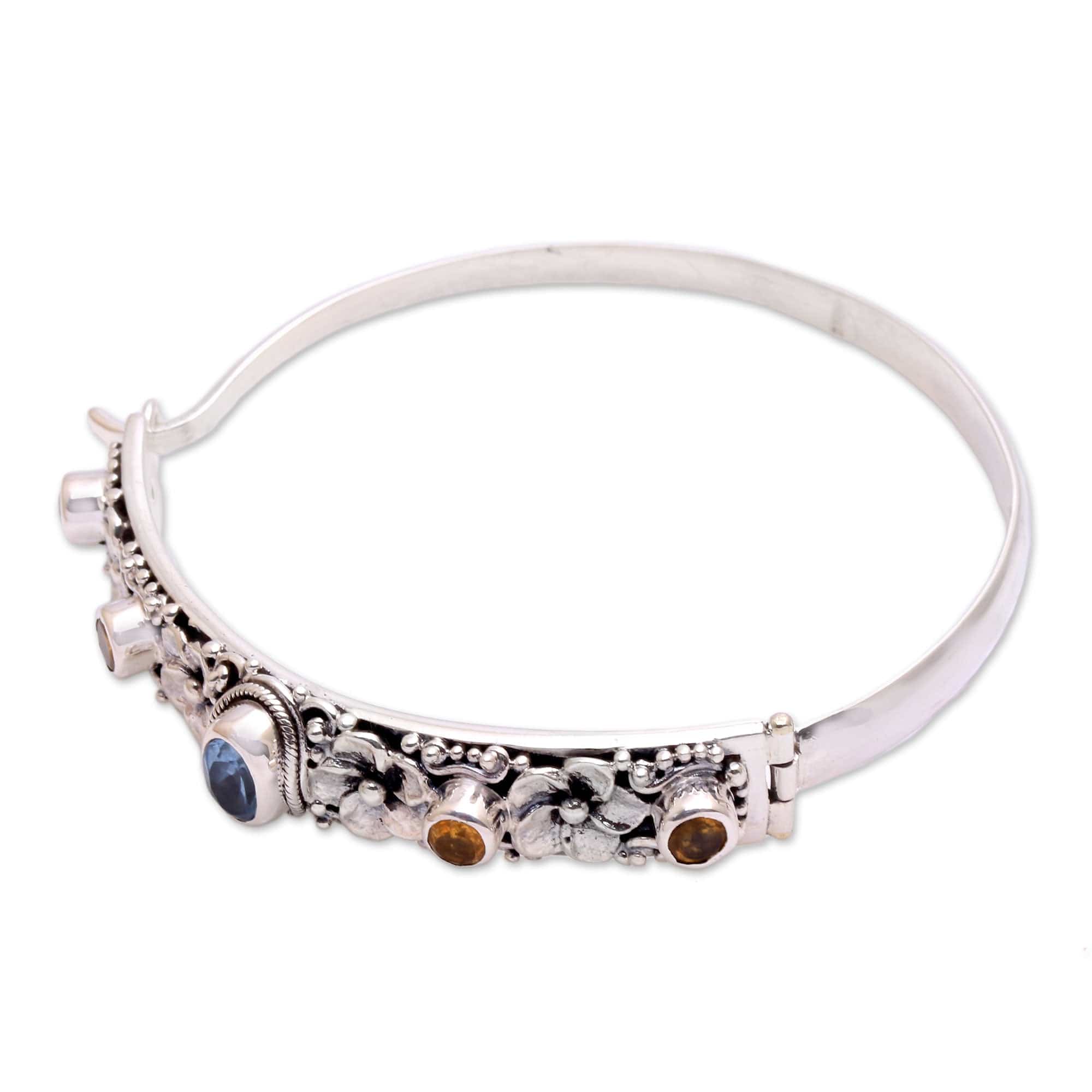 Blue Topaz and Citrine Bangle Bracelet from Bali - Jepun Dynasty
