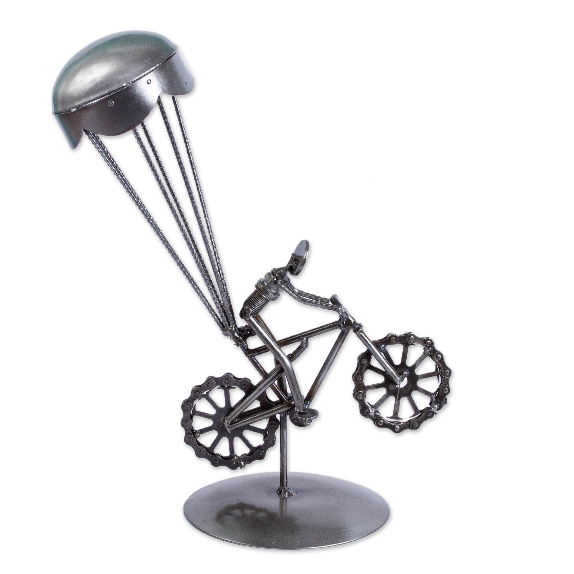 Whimsical Recycled Metal Auto Part Sculpture from Mexico - Floating Bicycle