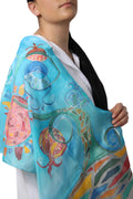 Multicolored Silk Batik Scarf with Hand Painted Design - Summer Circus