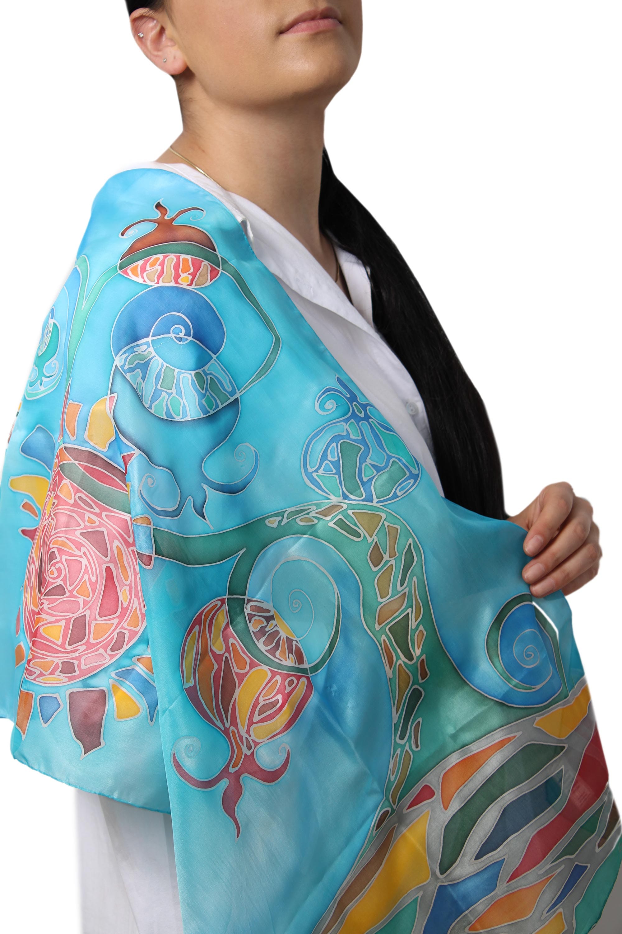 Multicolored Silk Batik Scarf with Hand Painted Design - Summer Circus