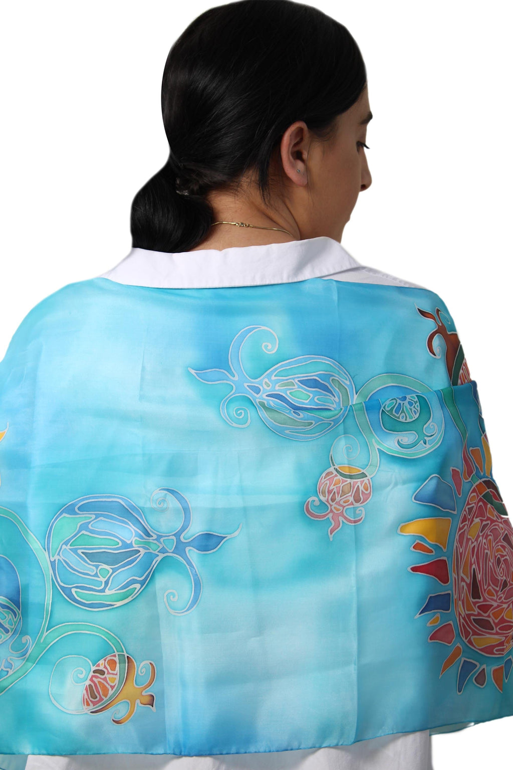 Multicolored Silk Batik Scarf with Hand Painted Design - Summer Circus