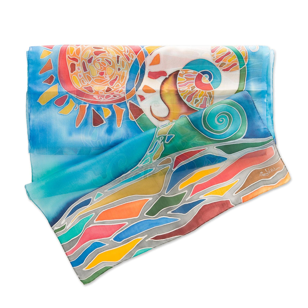 Multicolored Silk Batik Scarf with Hand Painted Design - Summer Circus