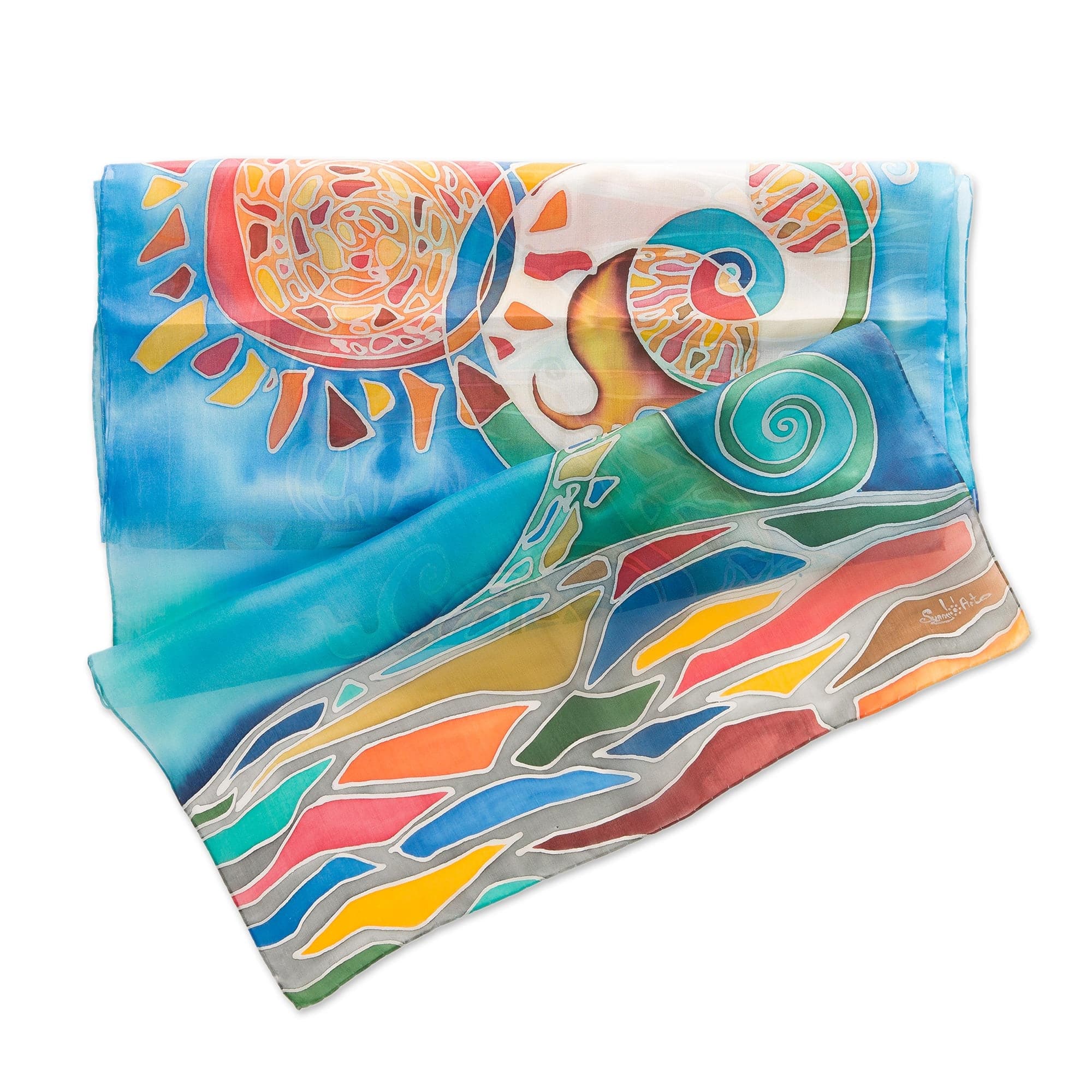 Multicolored Silk Batik Scarf with Hand Painted Design - Summer Circus