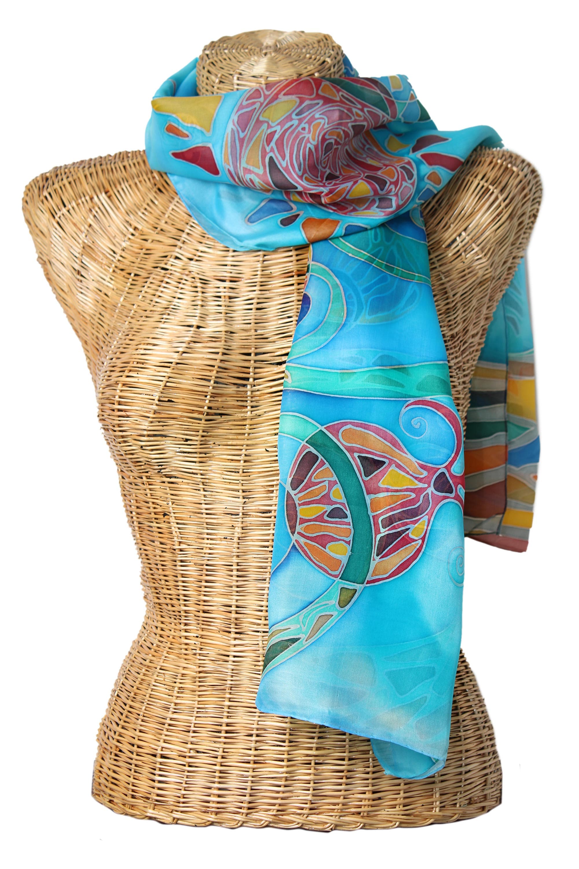 Multicolored Silk Batik Scarf with Hand Painted Design - Summer Circus