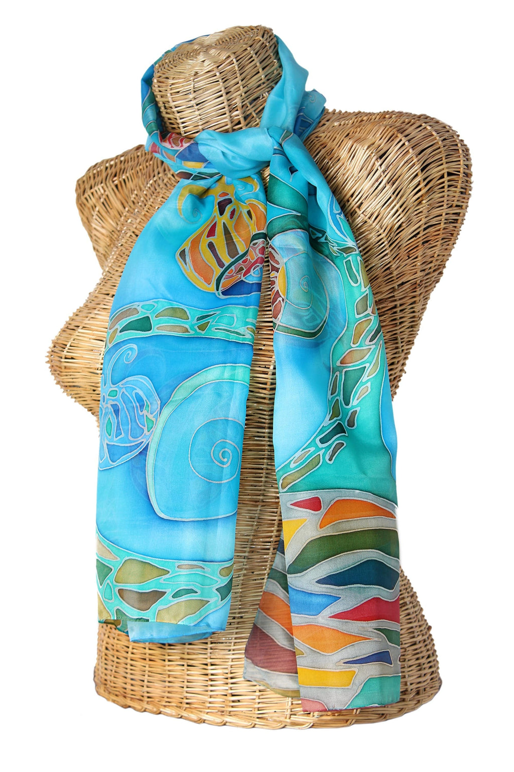 Multicolored Silk Batik Scarf with Hand Painted Design - Summer Circus
