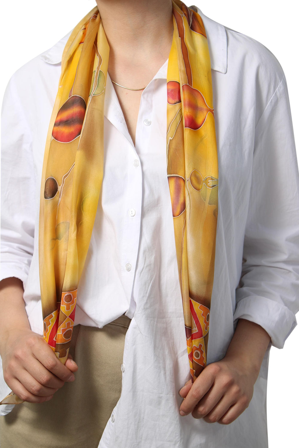 Unique Pomegranate Motif Batik Silk Scarf from Armenia - Precious Pomegranate in Honey