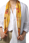 Unique Pomegranate Motif Batik Silk Scarf from Armenia - Precious Pomegranate in Honey