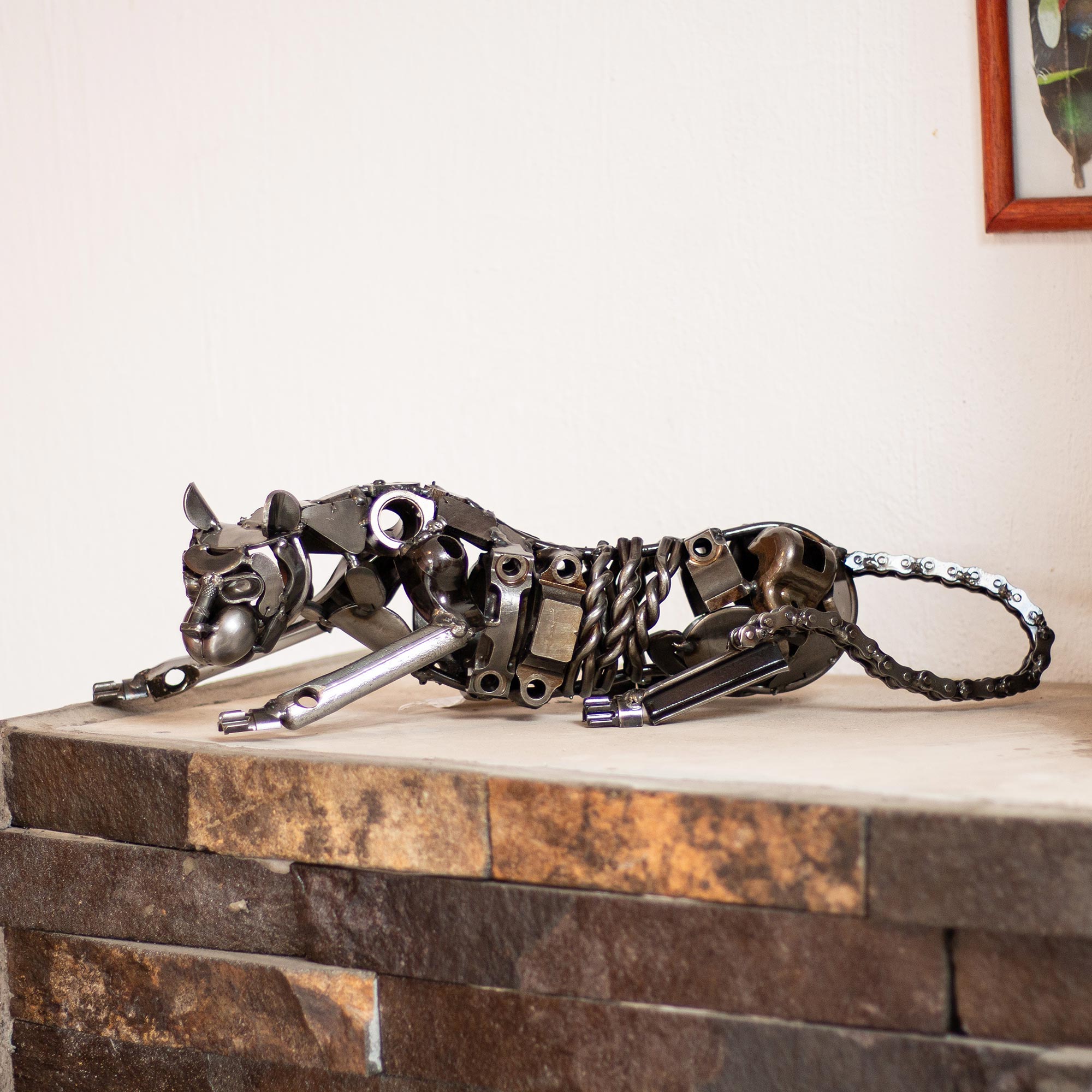 Unique Recycled Auto Parts Panther Sculpture - Rustic Panther