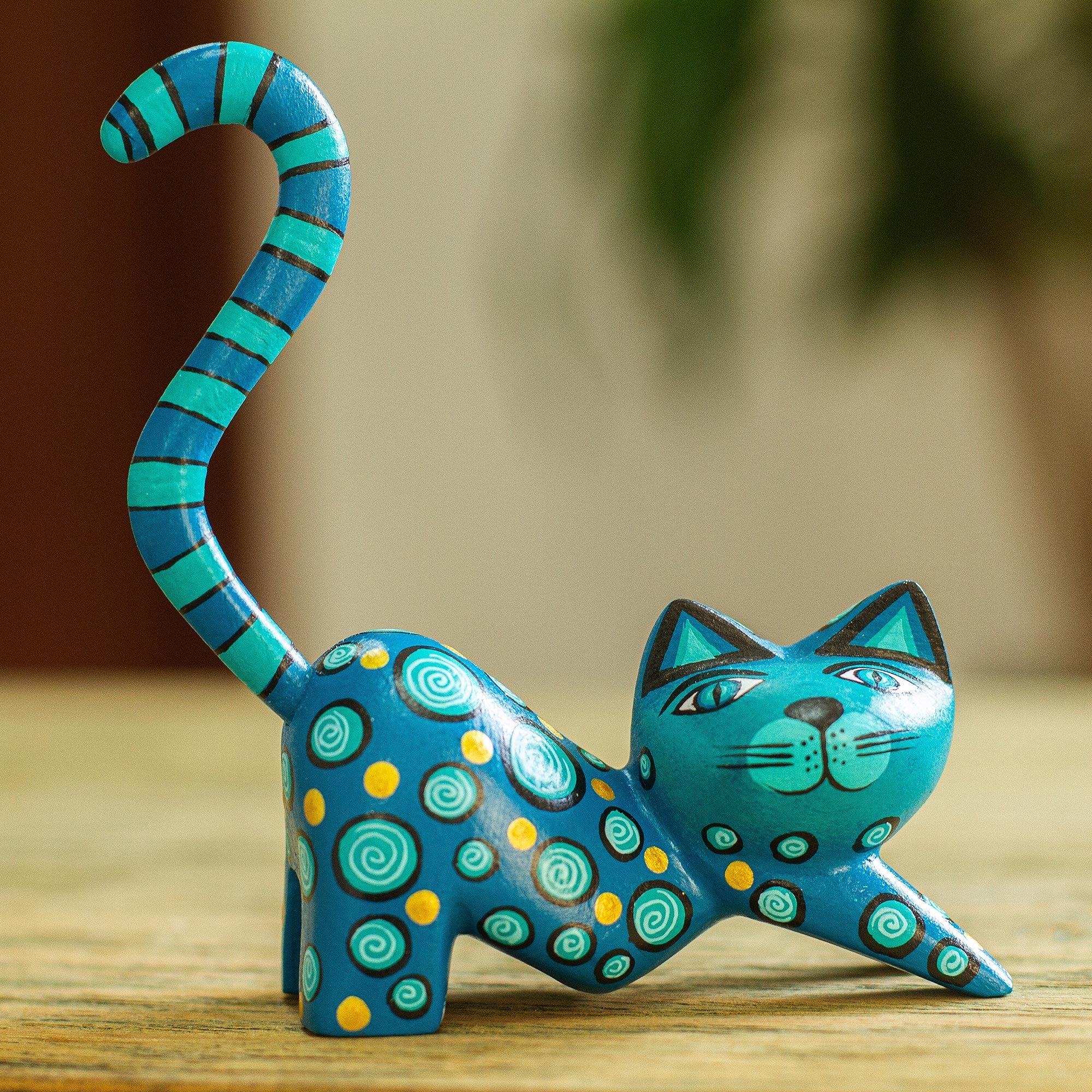 Modern Turquoise Cat Alebrije Sculpture - Turquoise Cat
