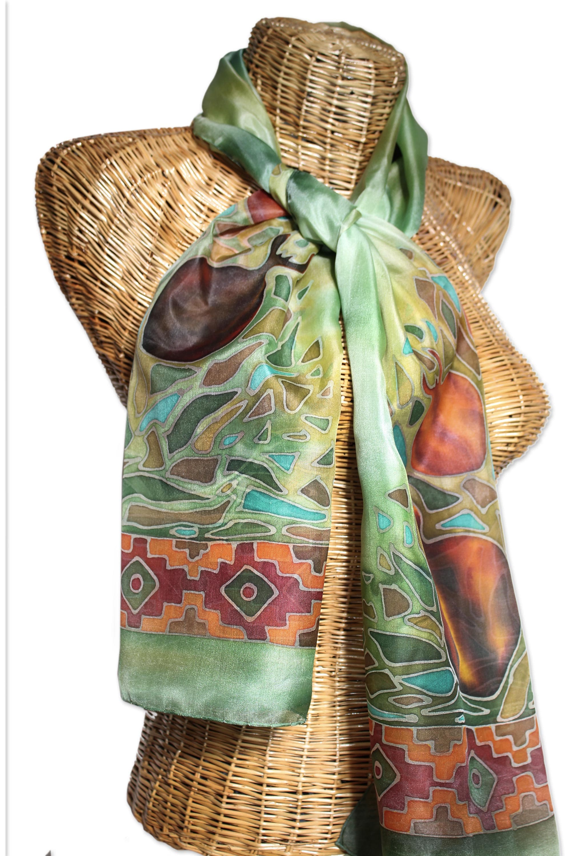 Armenian Hand Painted Scarf in 100% Silk - Pomegranate Summer