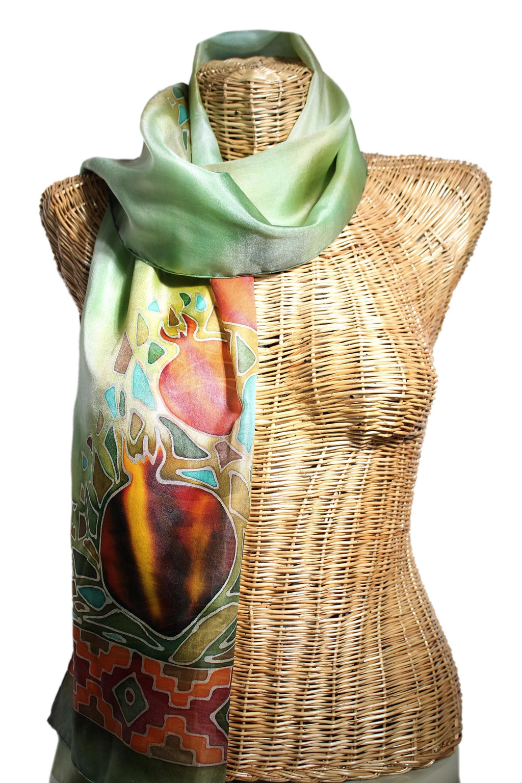 Armenian Hand Painted Scarf in 100% Silk - Pomegranate Summer