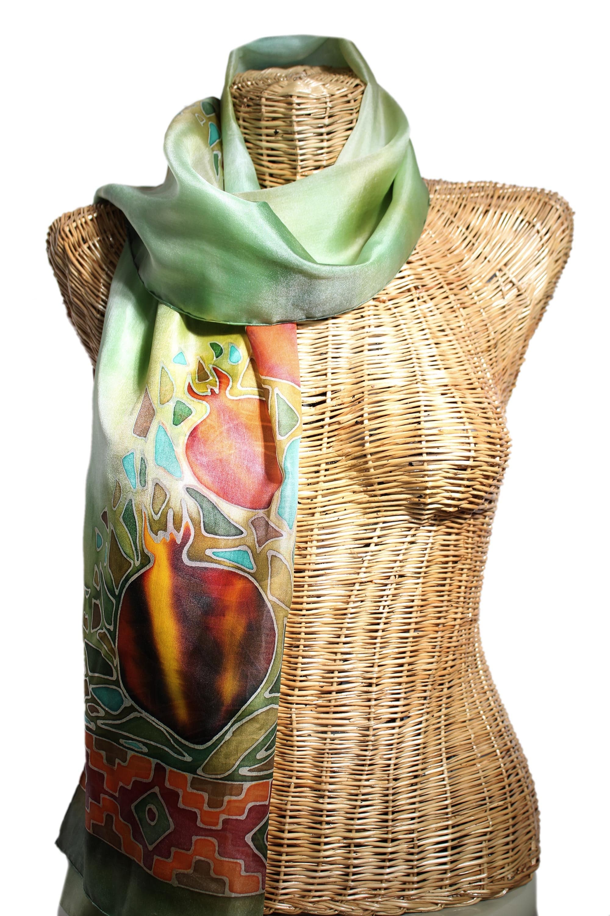 Armenian Hand Painted Scarf in 100% Silk - Pomegranate Summer
