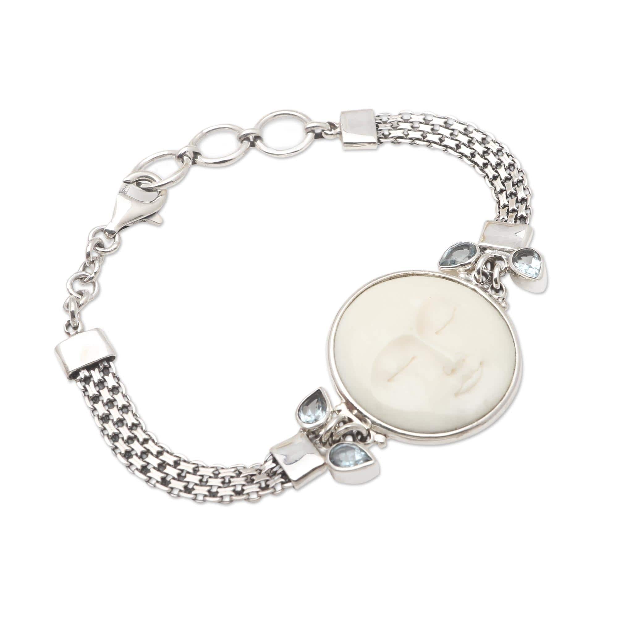 Blue Topaz and Sterling Silver Moon-Themed Bracelet - Full Moon Beauty