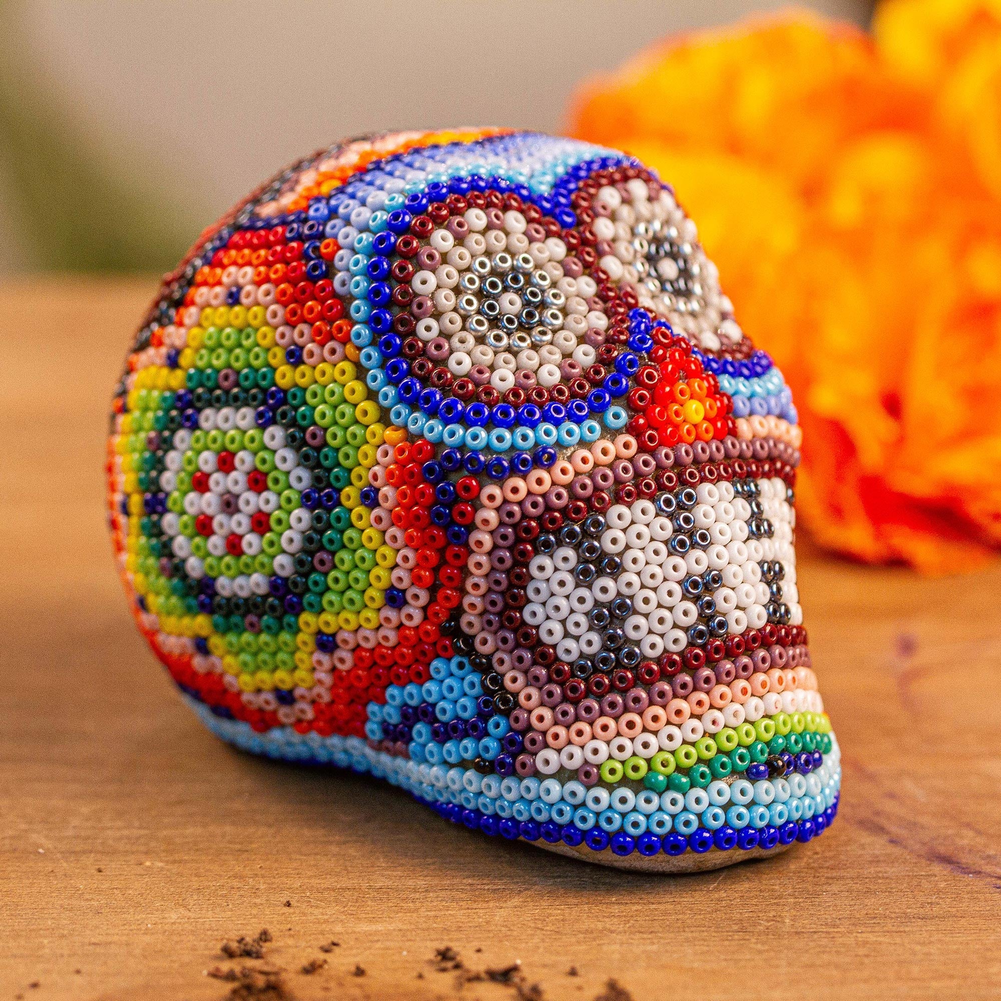 Handmade Beaded Skull Figurine - Huichol Grin