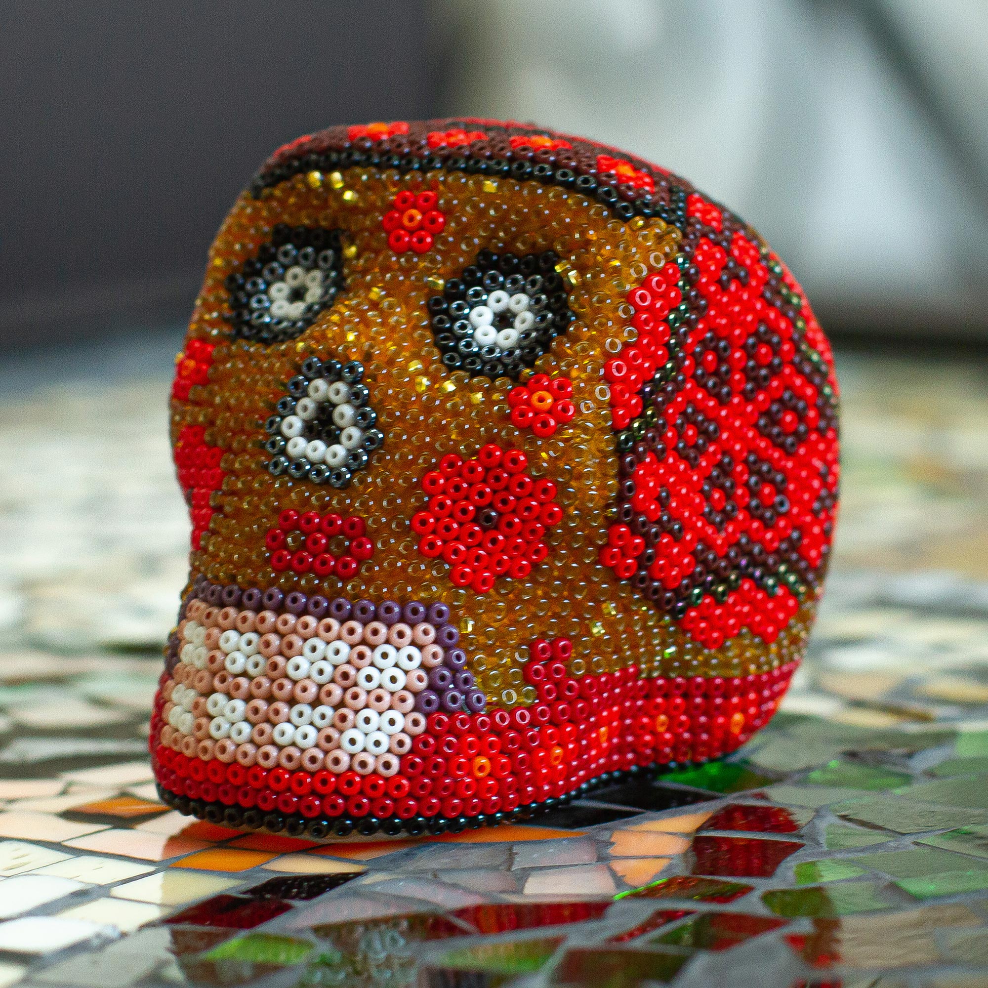 Small Red Huichol Skull - Red Scorpion