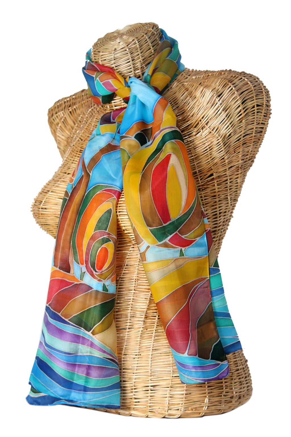 Batik Motif Silk Scarf Hand Made in Armenia - Autumn Colors