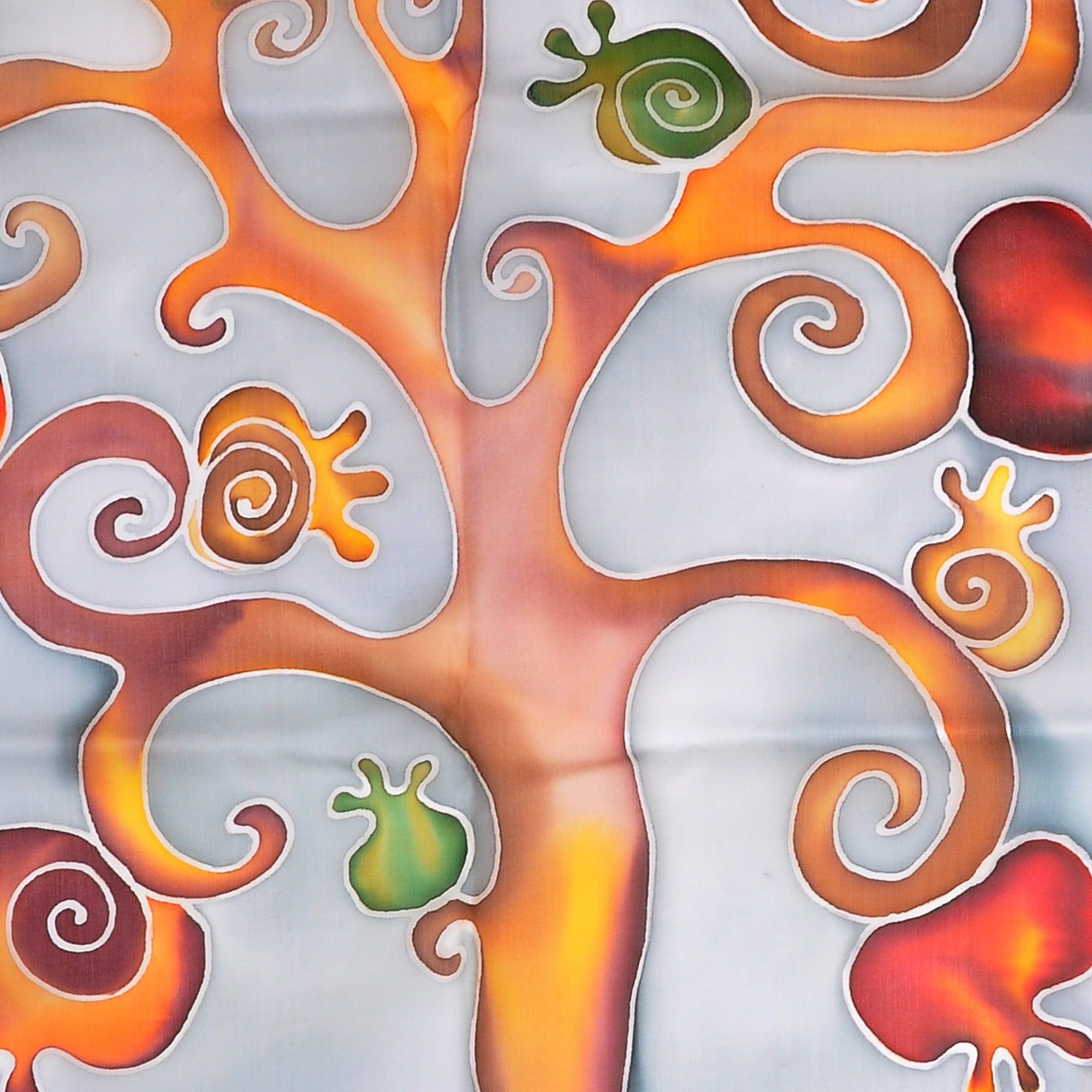 Traditional Hand-Painted Nur Tree Silk Scarf in Grey - Nur of Armenia