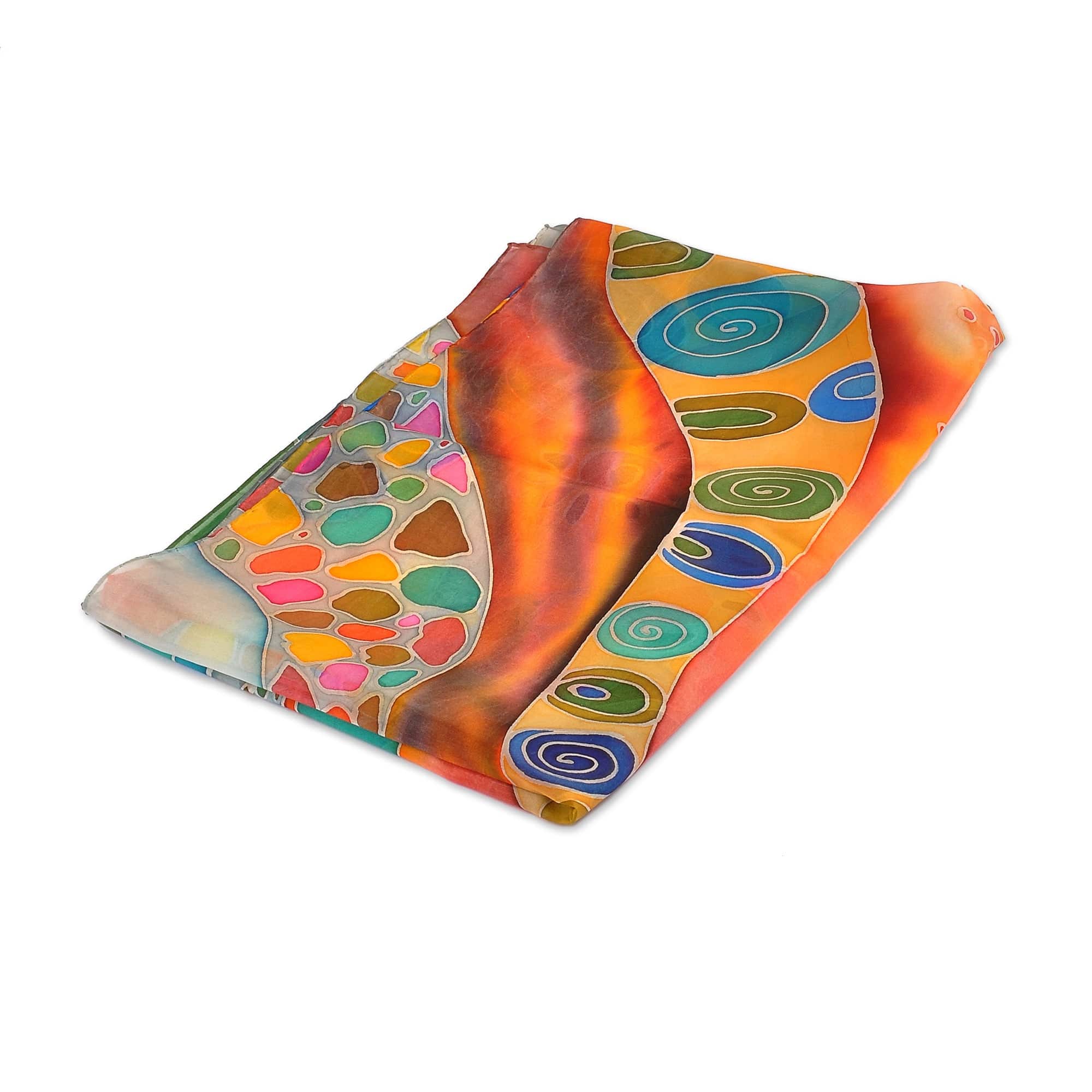 Hand-Painted Pomegranate-Themed Light Blue Silk Scarf - Pomegranate Heaven