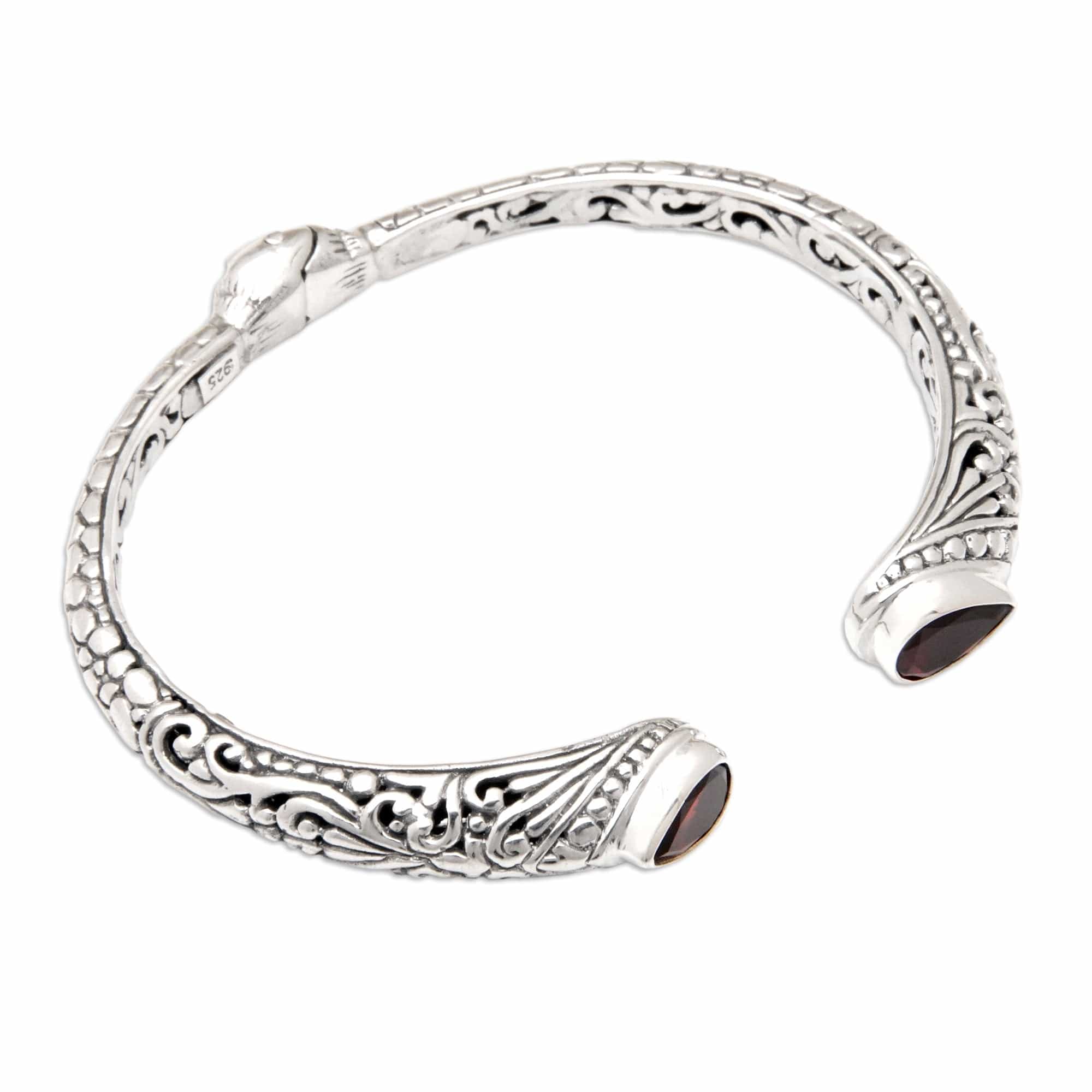 Polished Cuff Bracelet with Two-Carat Garnet Jewels - Crimson Tegalalang