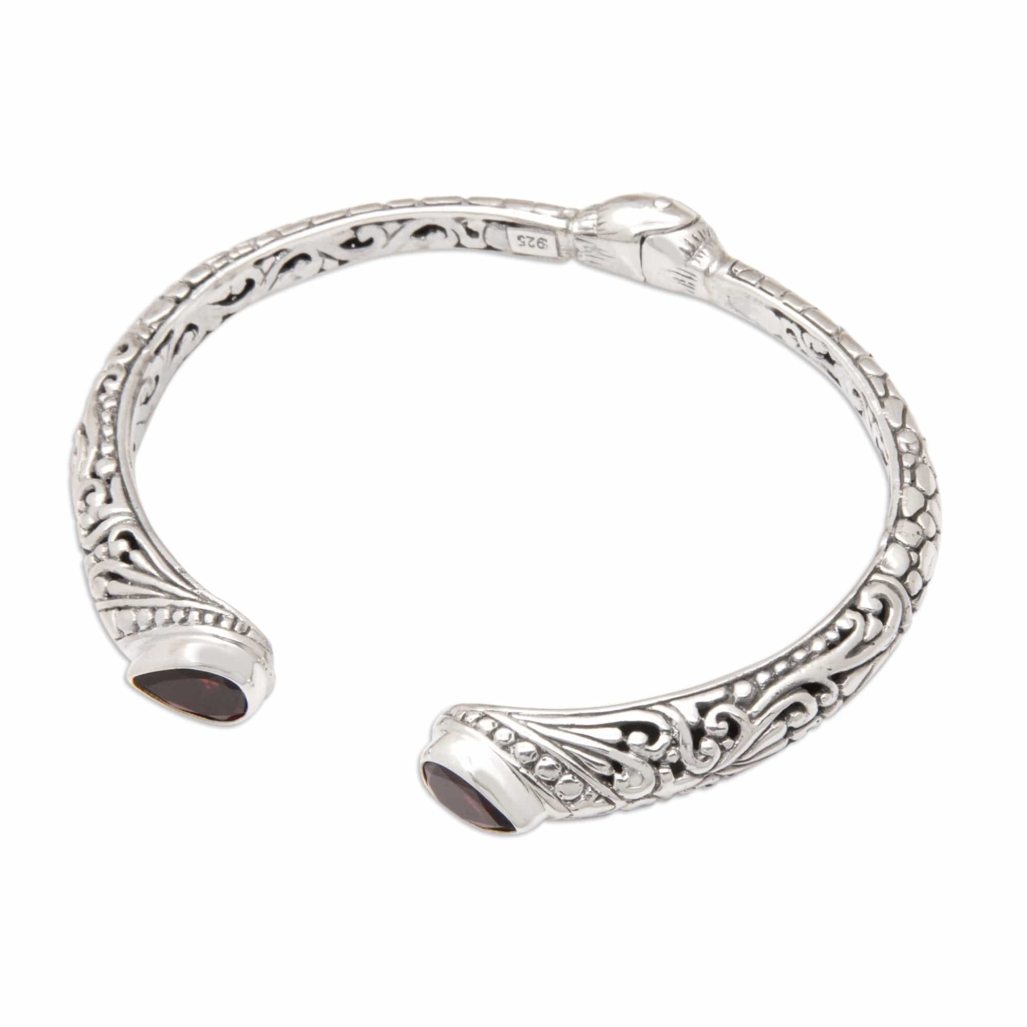 Polished Cuff Bracelet with Two-Carat Garnet Jewels - Crimson Tegalalang