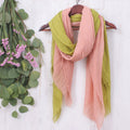 Set of 2 Lightweight Cotton Scarves in Peridot and Salmon - Cozy Spring