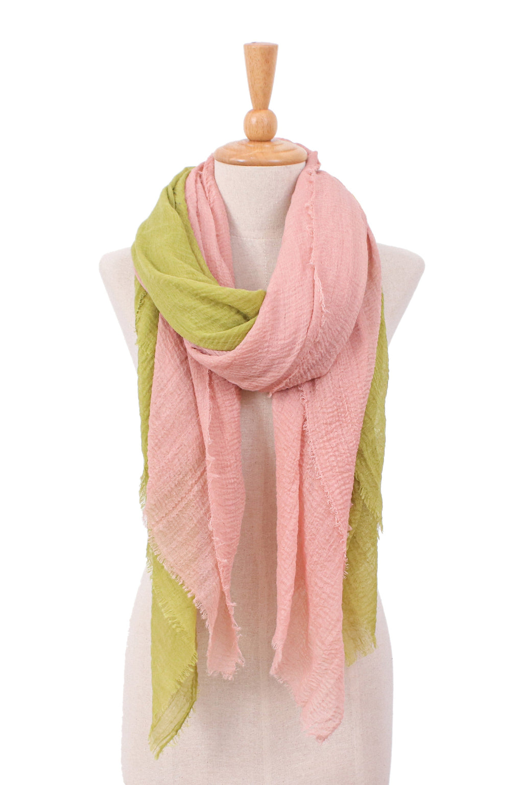 Set of 2 Lightweight Cotton Scarves in Peridot and Salmon - Cozy Spring