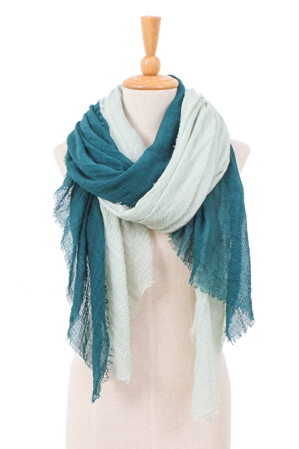 Two Hand-Woven Lightweight Cotton Scarves in Green Shades - Gorgeous Green